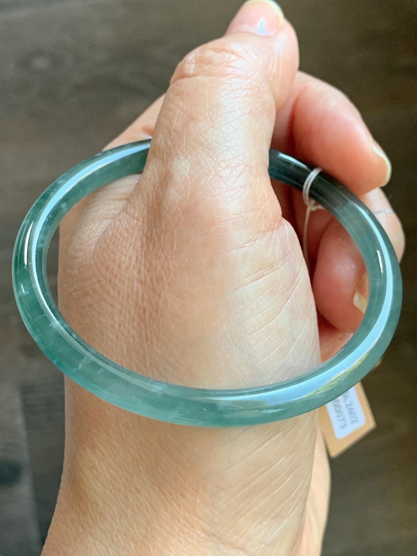 Certified Natural Grade A Guatemalan Icy Translucent Dark Teal Blue Jade Jadeite Slim Bangle Bracelet 55.78mm 6.89” 天然冰危深蓝绿翡翠细圆条手镯 073