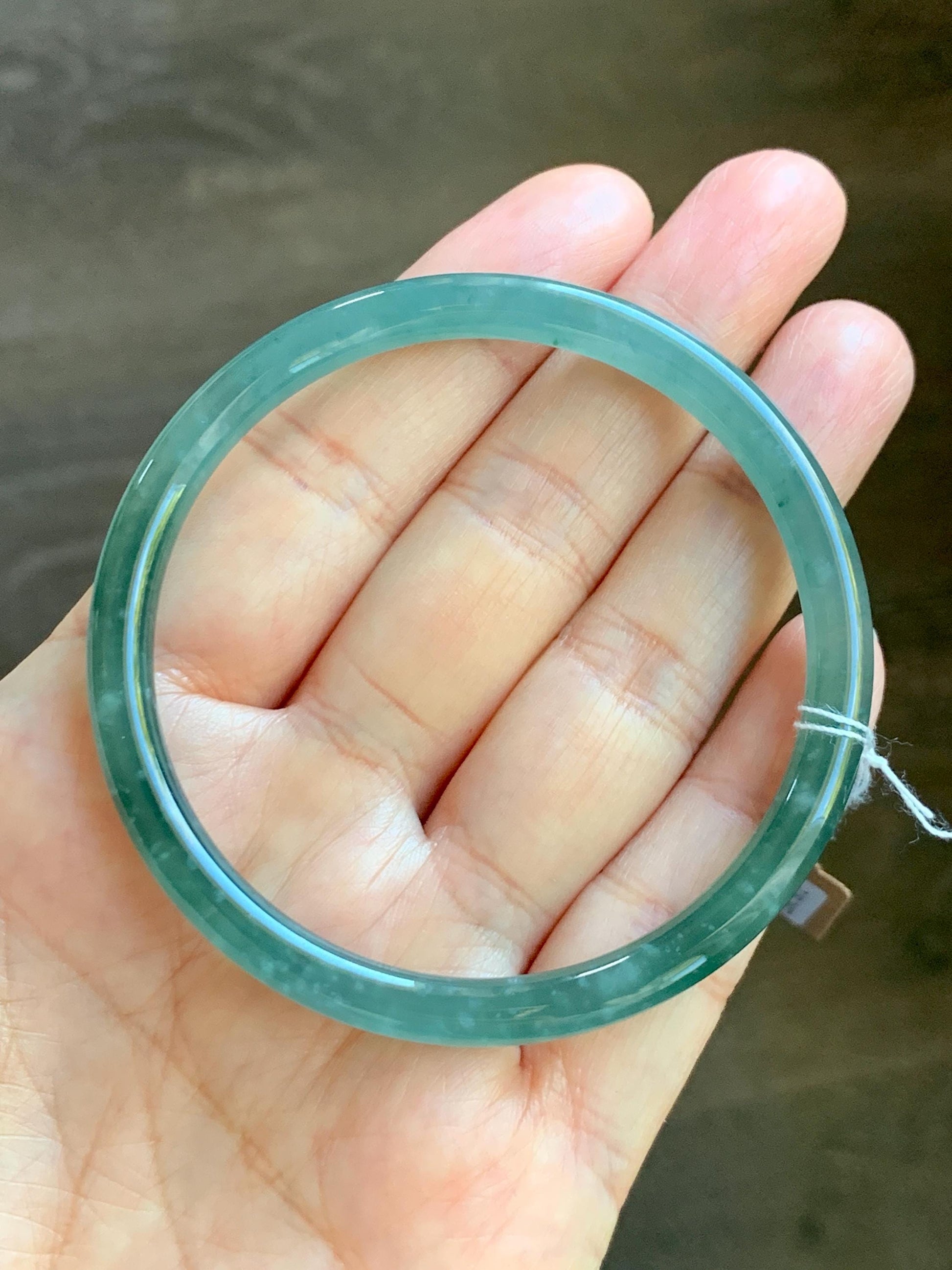 Certified Natural Grade A Guatemalan Icy Translucent Dark Teal Blue Jade Jadeite Slim Bangle Bracelet 55.78mm 6.89” 天然冰危深蓝绿翡翠细圆条手镯 073