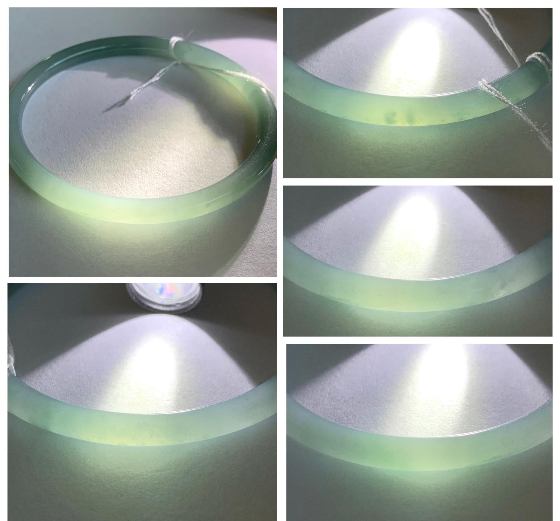 Certified Natural Grade A Guatemalan Icy Translucent Light Dusty Teal Blue Jade Jadeite Bangle Bracelet 57.67mm 7.13" 天然冰危浅蓝绿翡翠圆条手镯 079