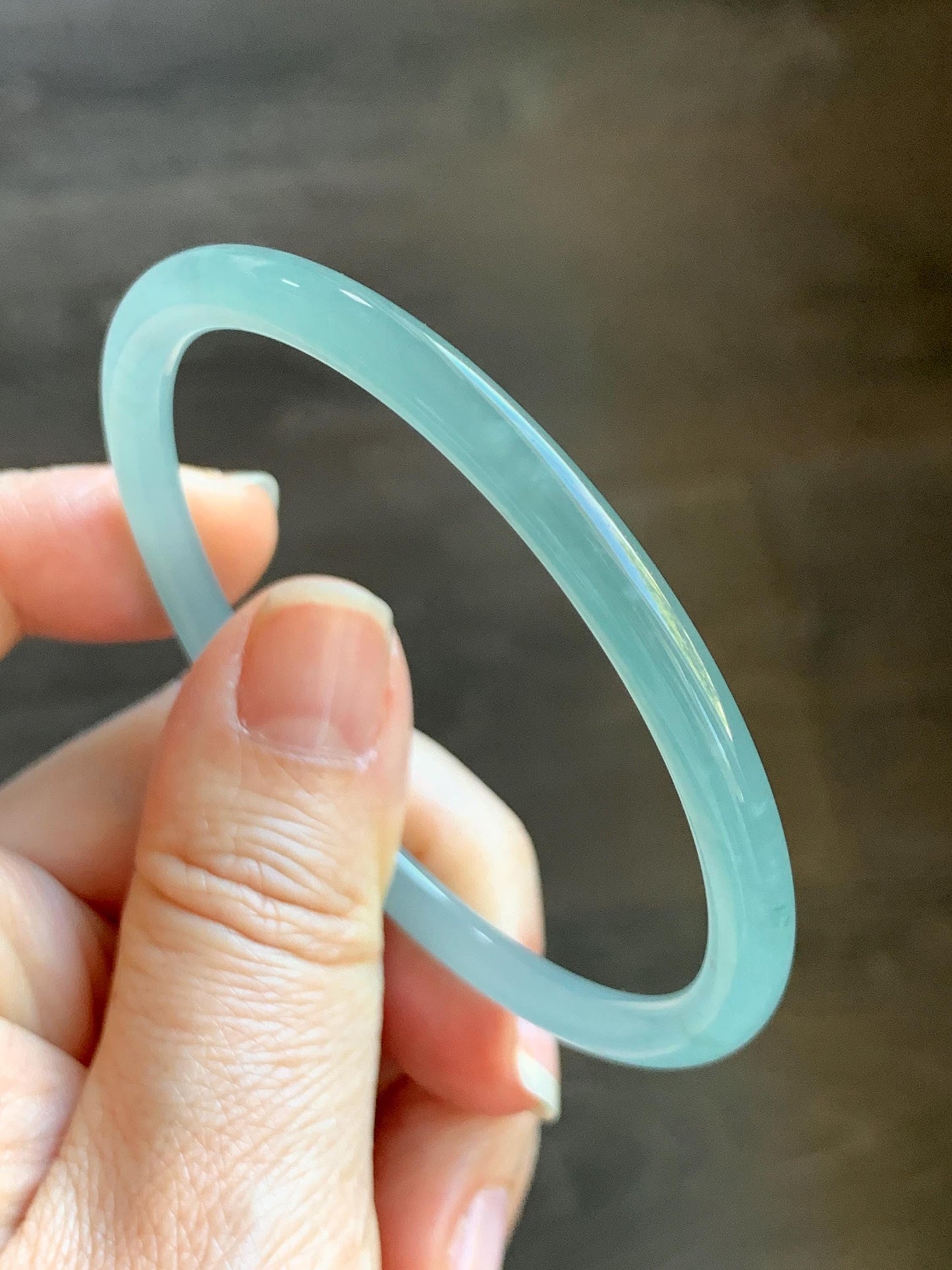 Certified Natural Grade A Guatemalan Icy Translucent Light Dusty Teal Blue Jade Jadeite Bangle Bracelet 57.67mm 7.13" 天然冰危浅蓝绿翡翠圆条手镯 079