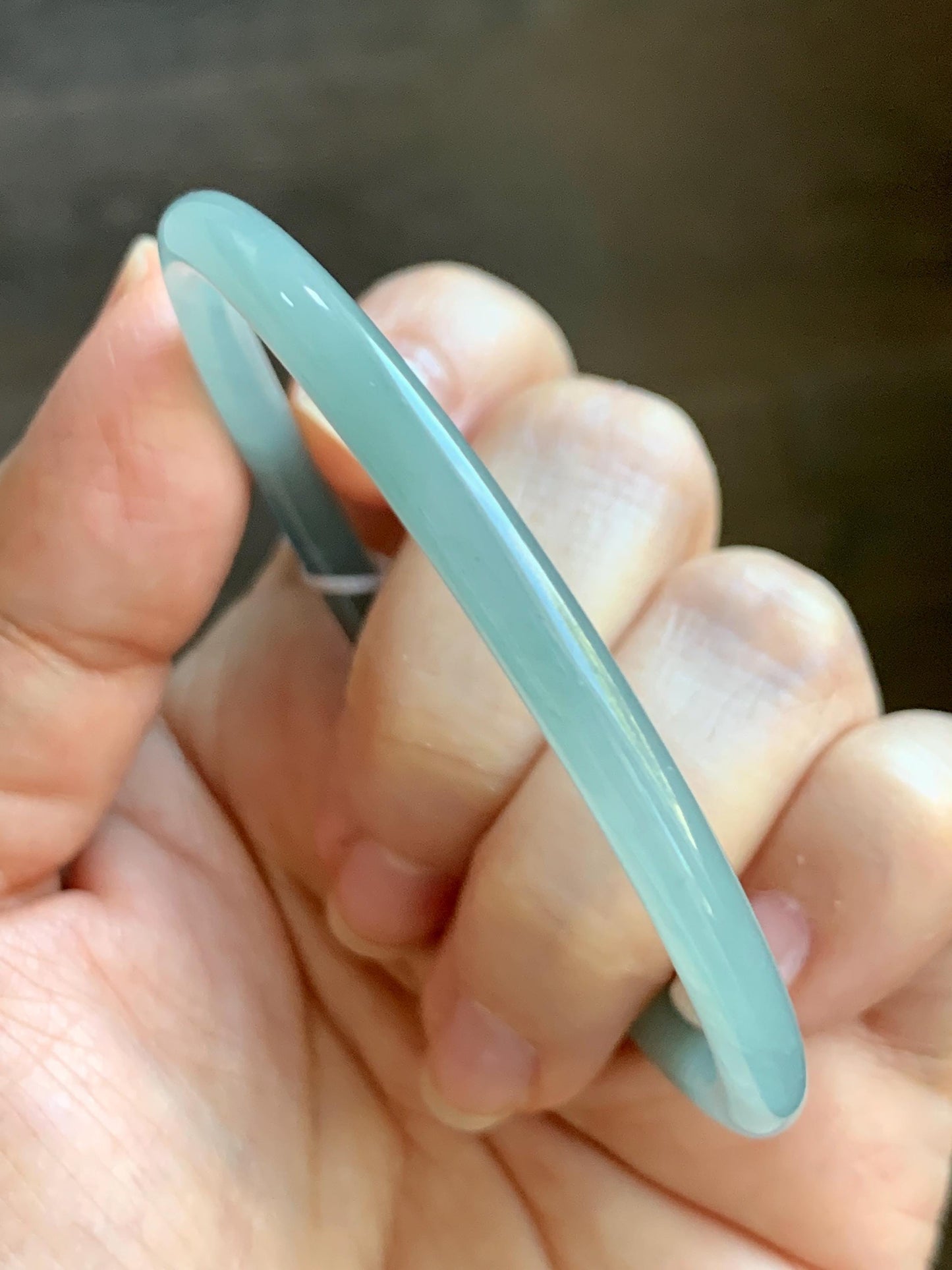 Certified Natural Grade A Guatemalan Icy Translucent Light Dusty Teal Blue Jade Jadeite Bangle Bracelet 57.67mm 7.13" 天然冰危浅蓝绿翡翠圆条手镯 079
