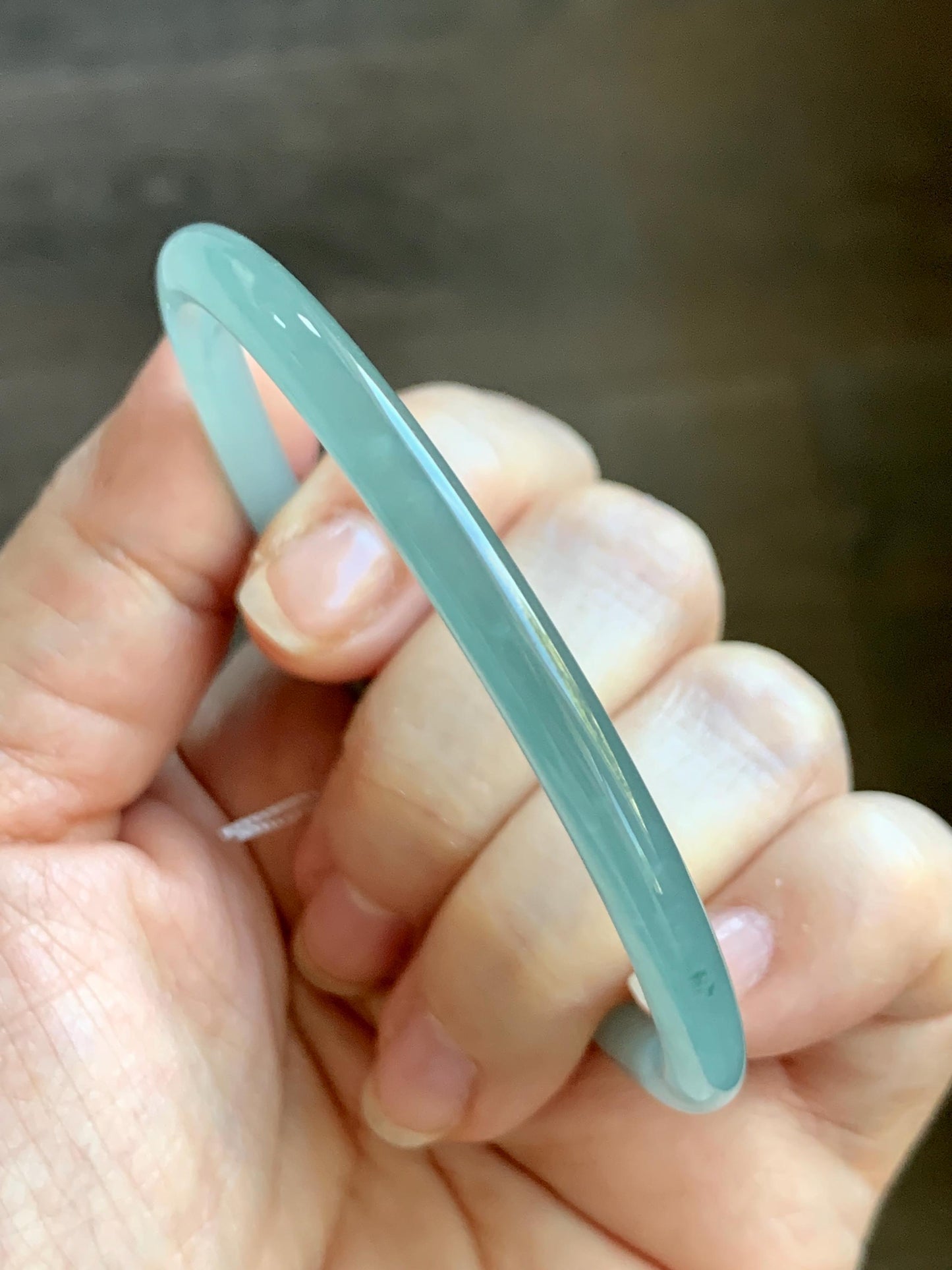 Certified Natural Grade A Guatemalan Icy Translucent Light Dusty Teal Blue Jade Jadeite Bangle Bracelet 57.67mm 7.13" 天然冰危浅蓝绿翡翠圆条手镯 079
