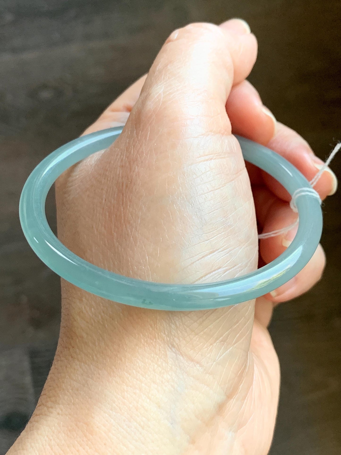 Certified Natural Grade A Guatemalan Icy Translucent Light Dusty Teal Blue Jade Jadeite Bangle Bracelet 57.67mm 7.13" 天然冰危浅蓝绿翡翠圆条手镯 079