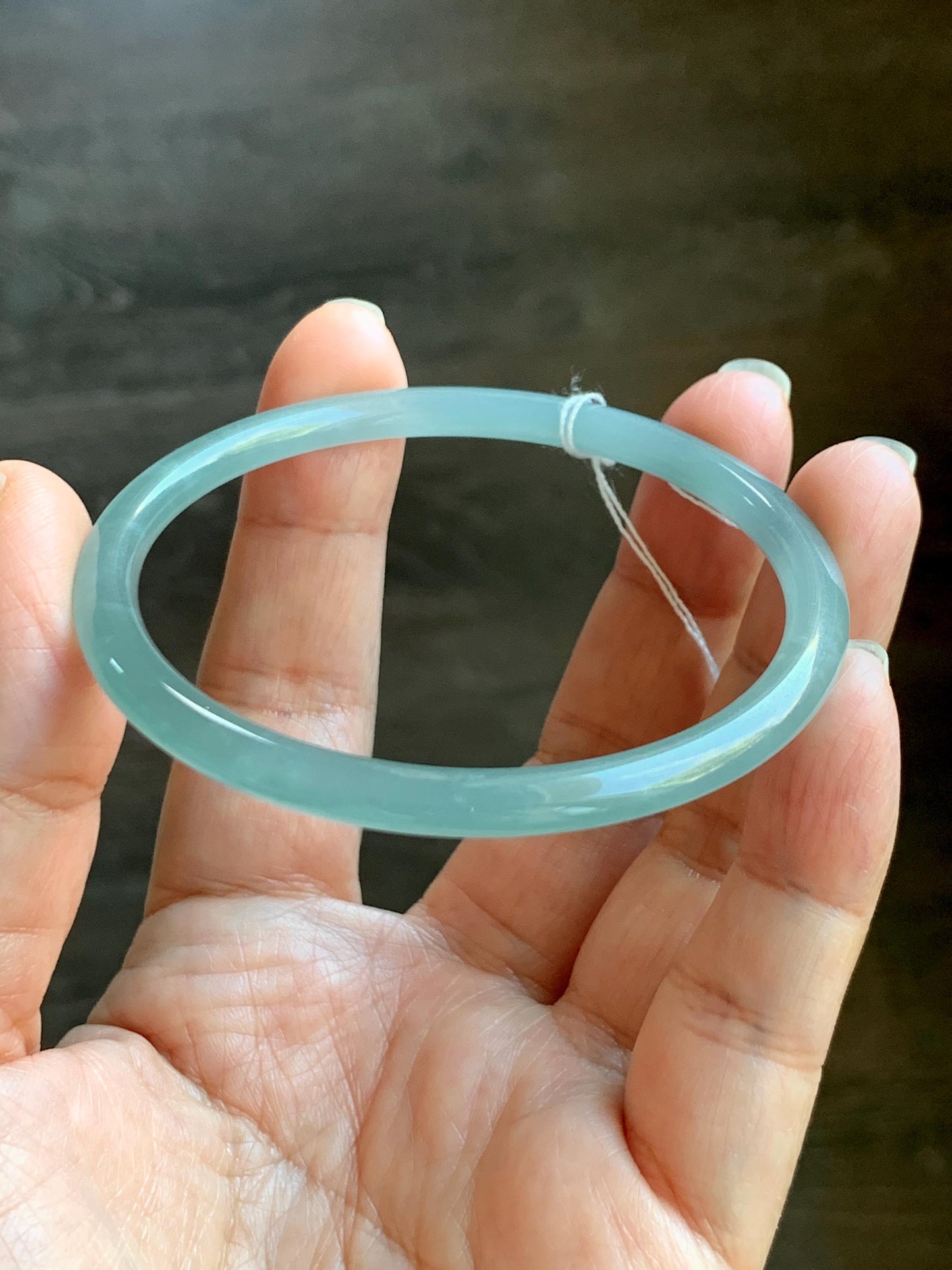Certified Natural Grade A Guatemalan Icy Translucent Light Dusty Teal Blue Jade Jadeite Bangle Bracelet 57.67mm 7.13" 天然冰危浅蓝绿翡翠圆条手镯 079