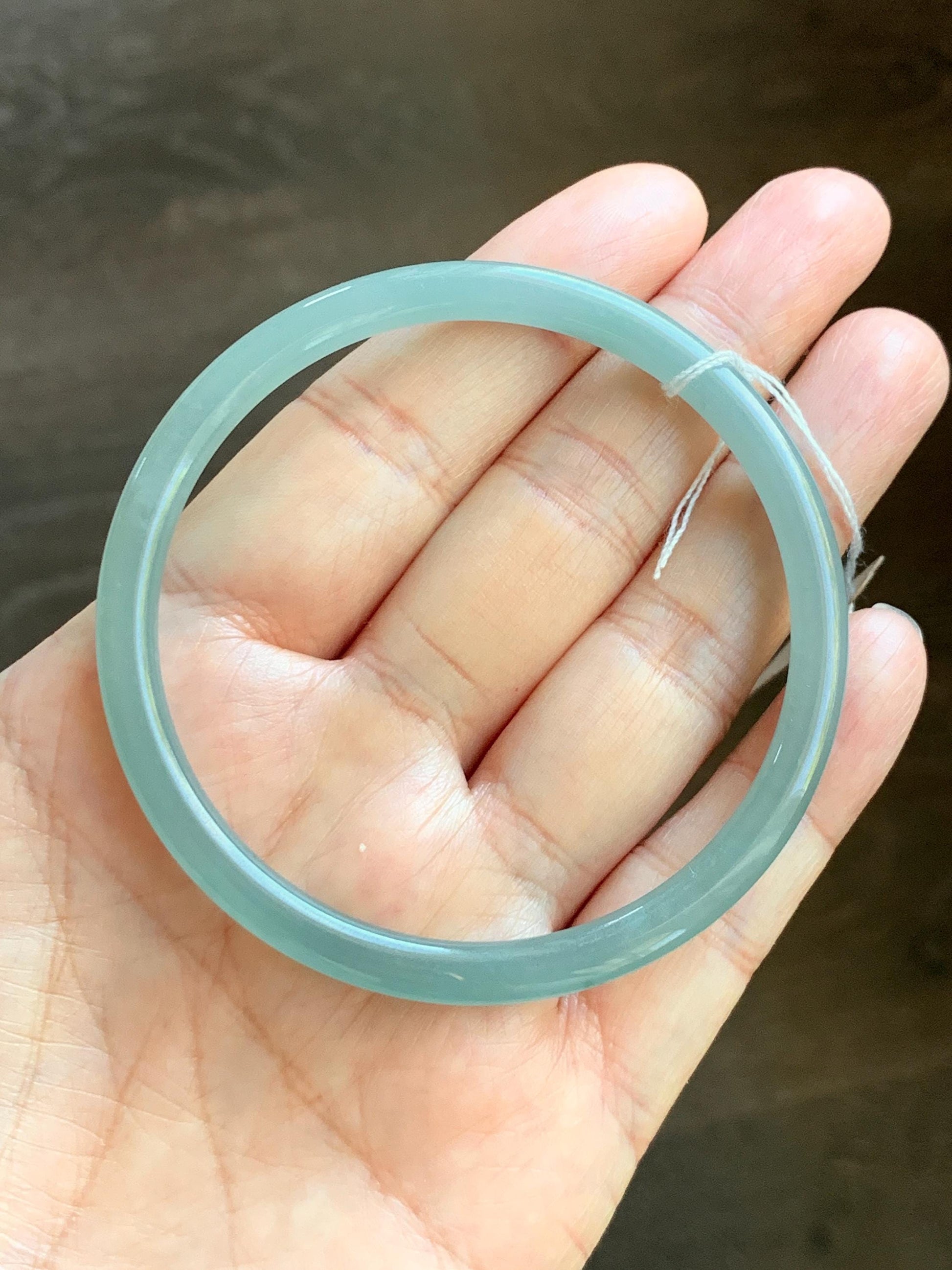 Certified Natural Grade A Guatemalan Icy Translucent Light Dusty Teal Blue Jade Jadeite Bangle Bracelet 57.67mm 7.13" 天然冰危浅蓝绿翡翠圆条手镯 079