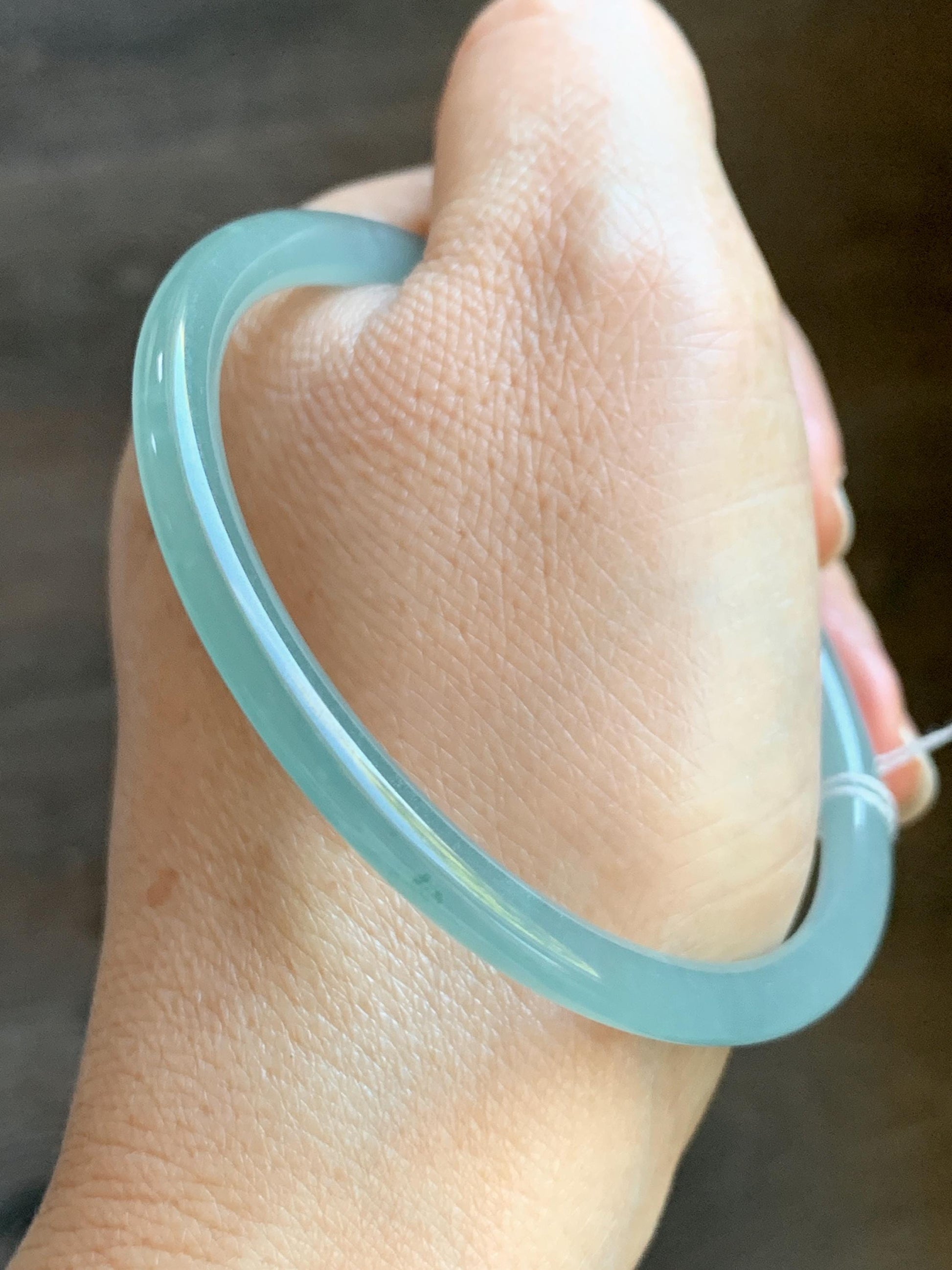 Certified Natural Grade A Guatemalan Icy Translucent Light Dusty Teal Blue Jade Jadeite Bangle Bracelet 57.67mm 7.13" 天然冰危浅蓝绿翡翠圆条手镯 079