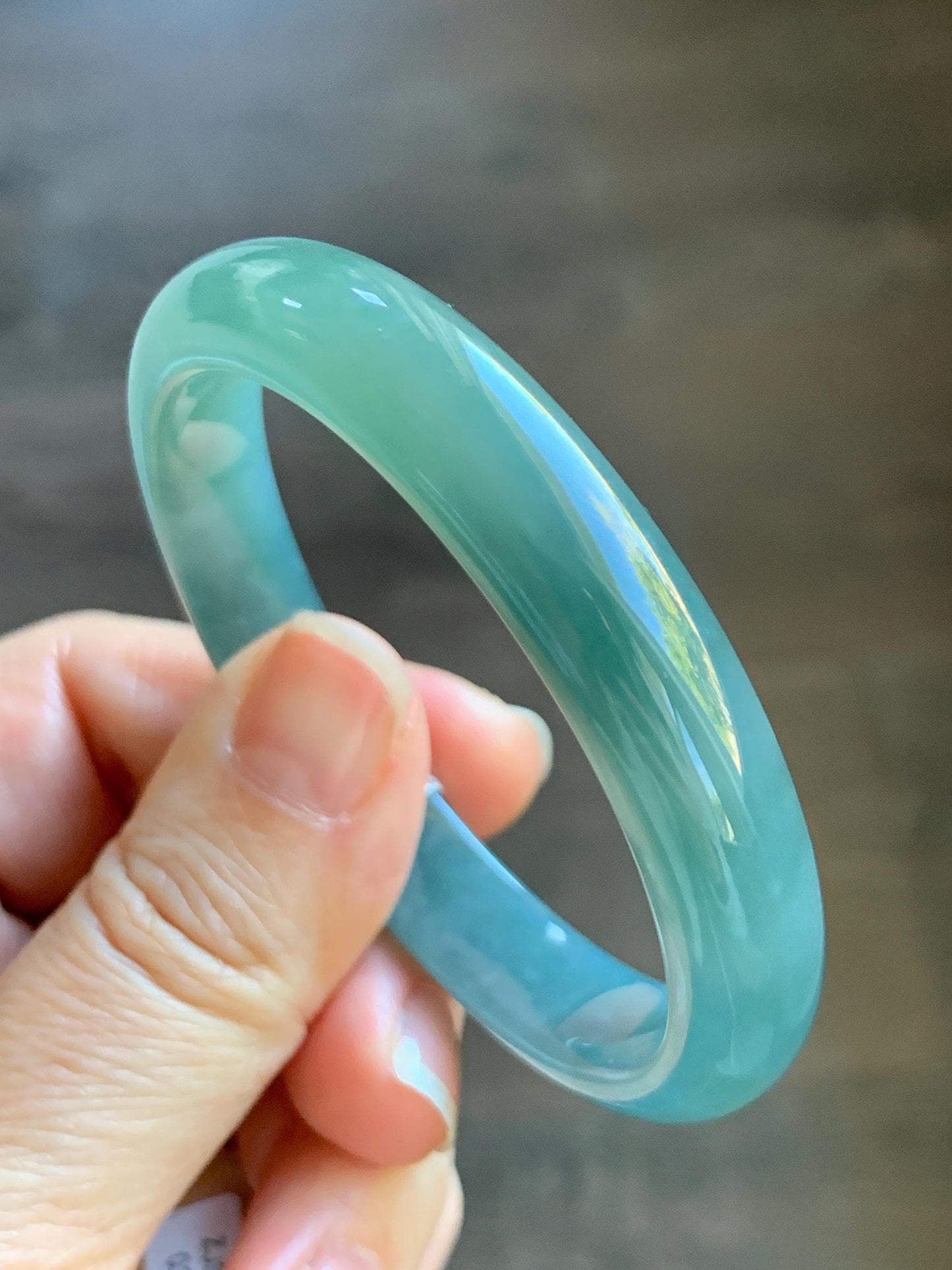 Certified Natural Grade A Guatemalan Icy Translucent Dark Teal Green Jade Jadeite Wide Bangle 53.39mm 6.6” 34.52g 天然冰危蓝绿翡翠正圈宽版手镯 069