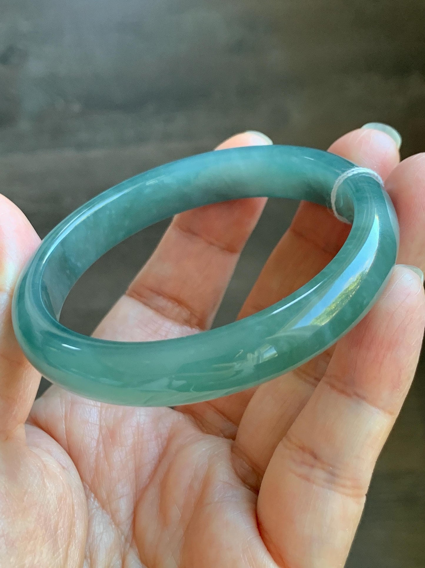 Certified Natural Grade A Guatemalan Icy Translucent Dark Teal Green Jade Jadeite Wide Bangle 53.39mm 6.6” 34.52g 天然冰危蓝绿翡翠正圈宽版手镯 069