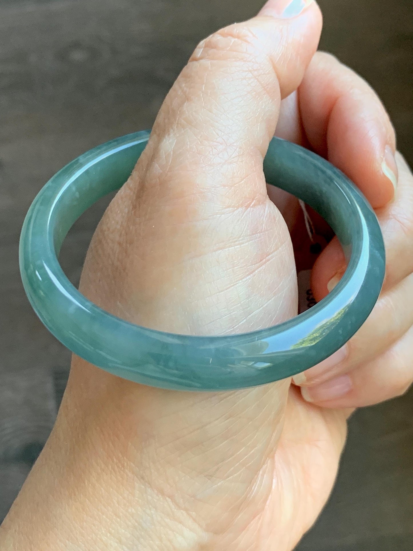 Certified Natural Grade A Guatemalan Icy Translucent Dark Teal Green Jade Jadeite Wide Bangle 53.39mm 6.6” 34.52g 天然冰危蓝绿翡翠正圈宽版手镯 069