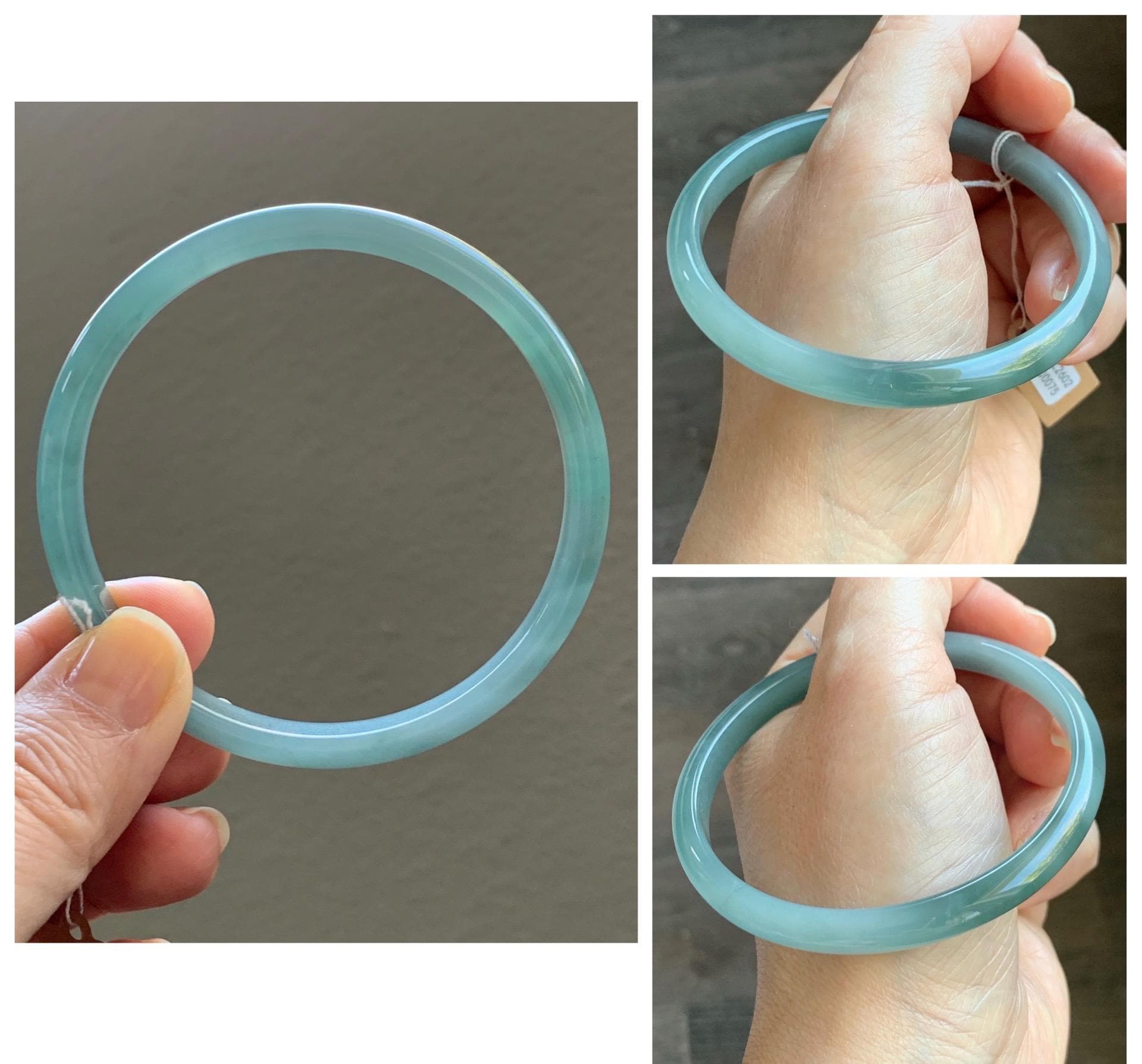 Certified Natural Grade A Guatemalan Icy Translucent Dark Dusty Teal & Green Marbled Jade Jadeite Bangle 61.69mm 7.62” 天然冰危蓝绿飘花翡翠手镯 075