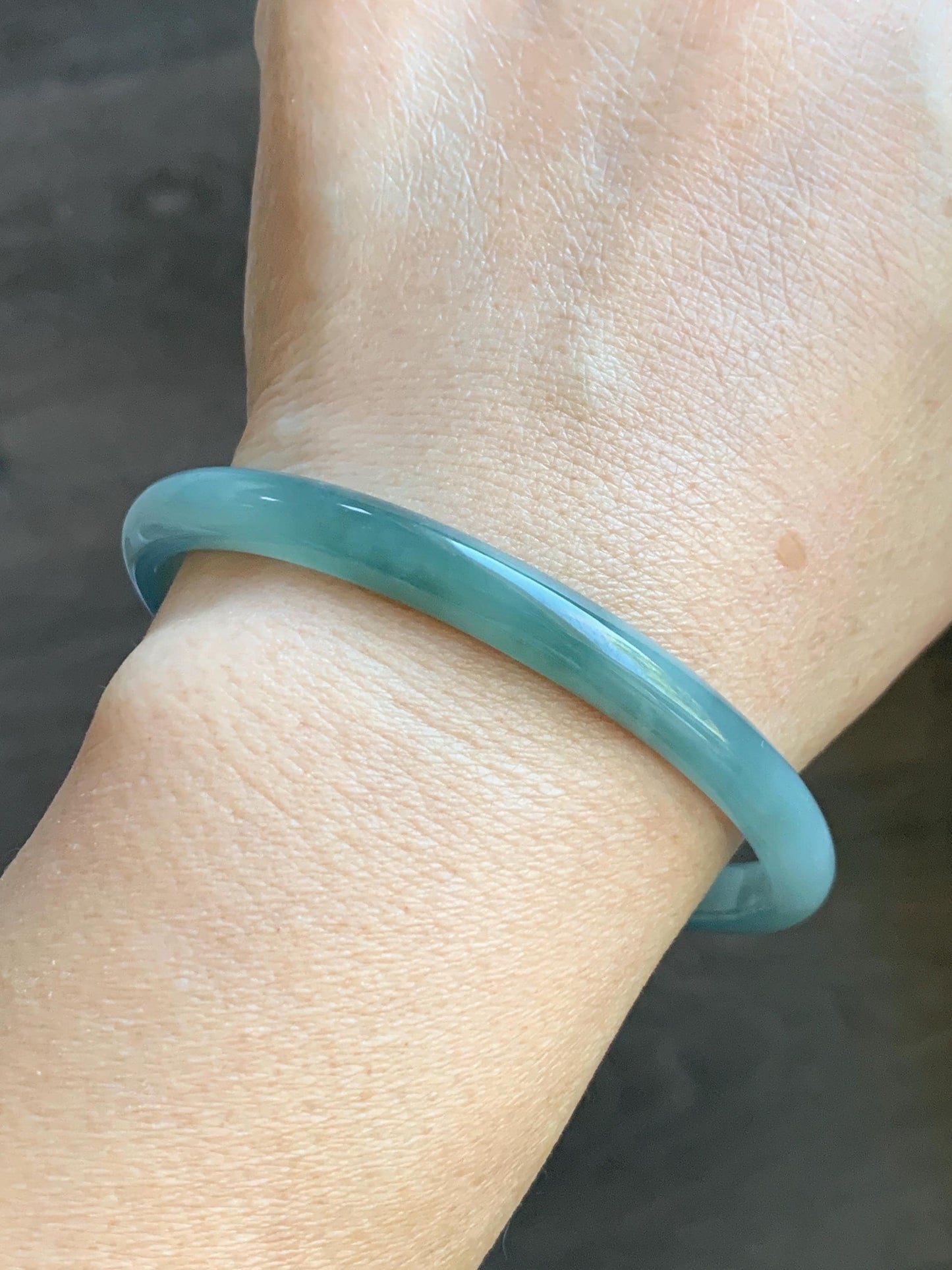Certified Natural Grade A Guatemalan Icy Translucent Dark Dusty Teal & Green Marbled Jade Jadeite Bangle 61.69mm 7.62” 天然冰危蓝绿飘花翡翠手镯 075