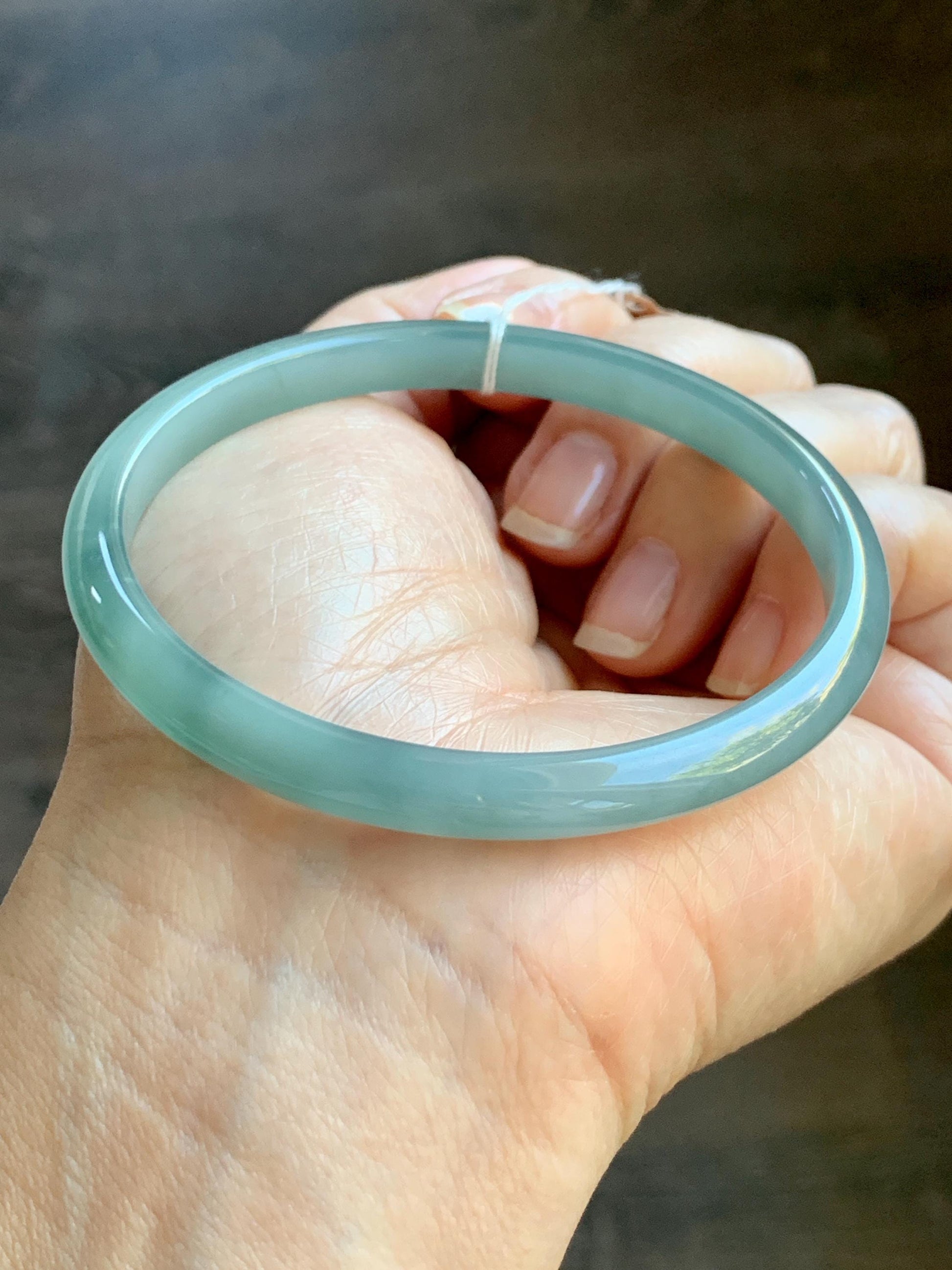Certified Natural Grade A Guatemalan Icy Translucent Dark Dusty Teal & Green Marbled Jade Jadeite Bangle 61.69mm 7.62” 天然冰危蓝绿飘花翡翠手镯 075
