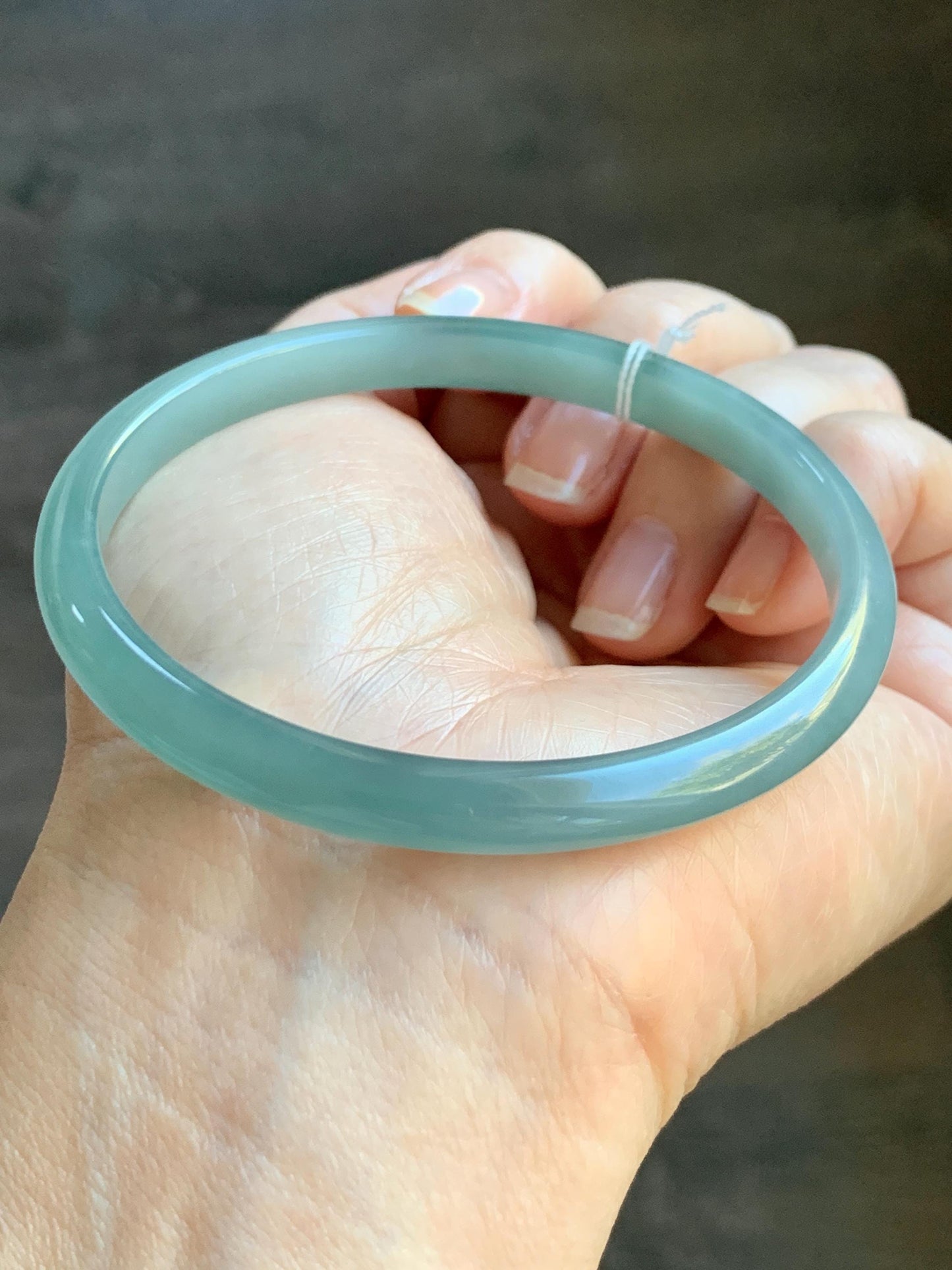 Certified Natural Grade A Guatemalan Icy Translucent Dark Dusty Teal & Green Marbled Jade Jadeite Bangle 61.69mm 7.62” 天然冰危蓝绿飘花翡翠手镯 075