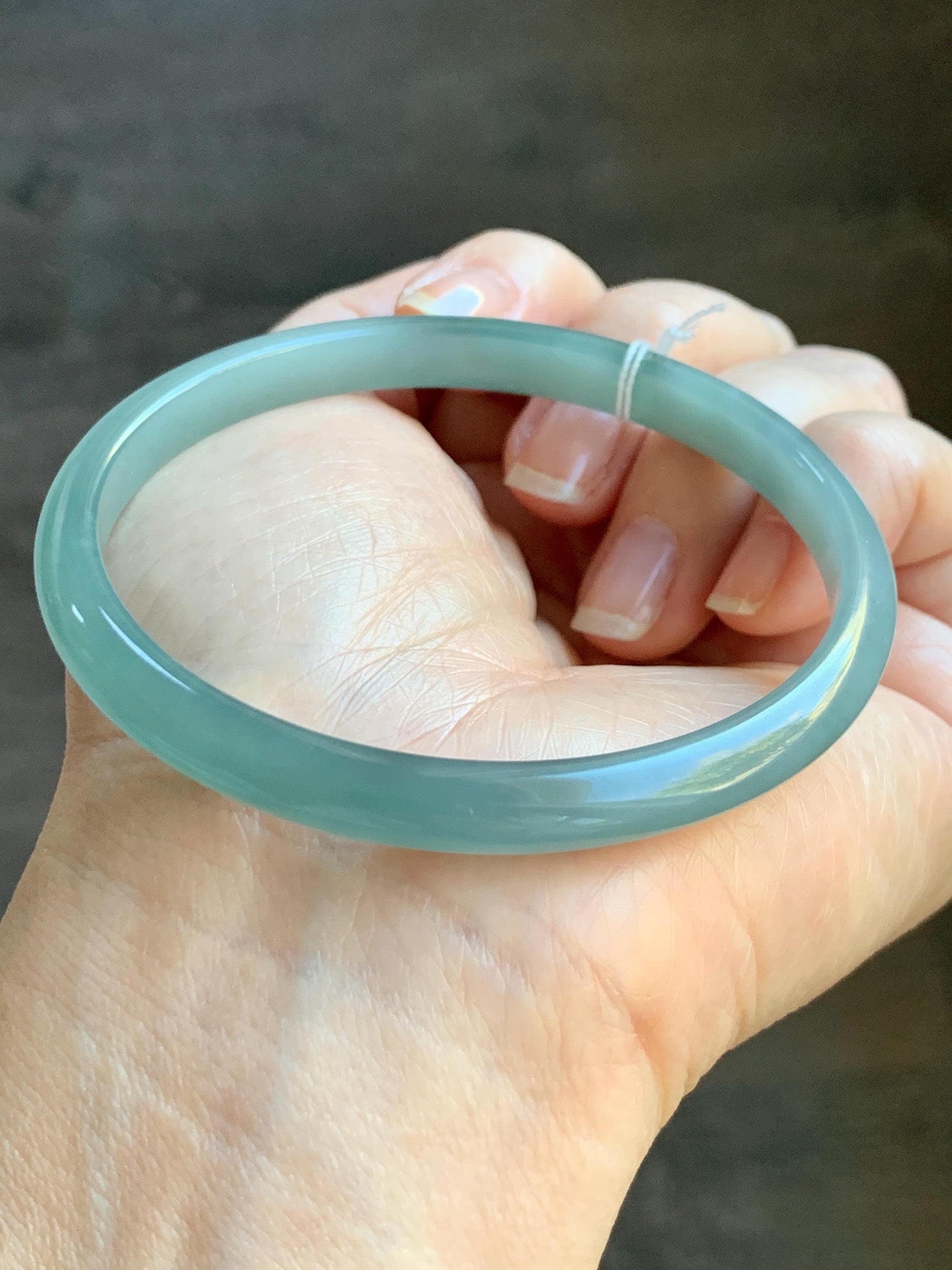 Certified Natural Grade A Guatemalan Icy Translucent Dark Dusty Teal & Green Marbled Jade Jadeite Bangle 61.69mm 7.62” 天然冰危蓝绿飘花翡翠手镯 075