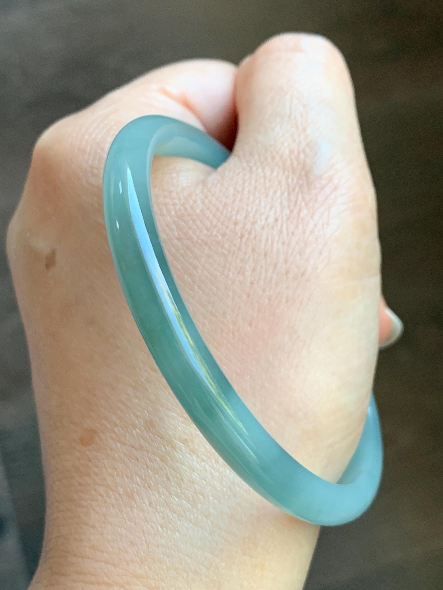 Certified Natural Grade A Guatemalan Icy Translucent Dark Dusty Teal & Green Marbled Jade Jadeite Bangle 61.69mm 7.62” 天然冰危蓝绿飘花翡翠手镯 075