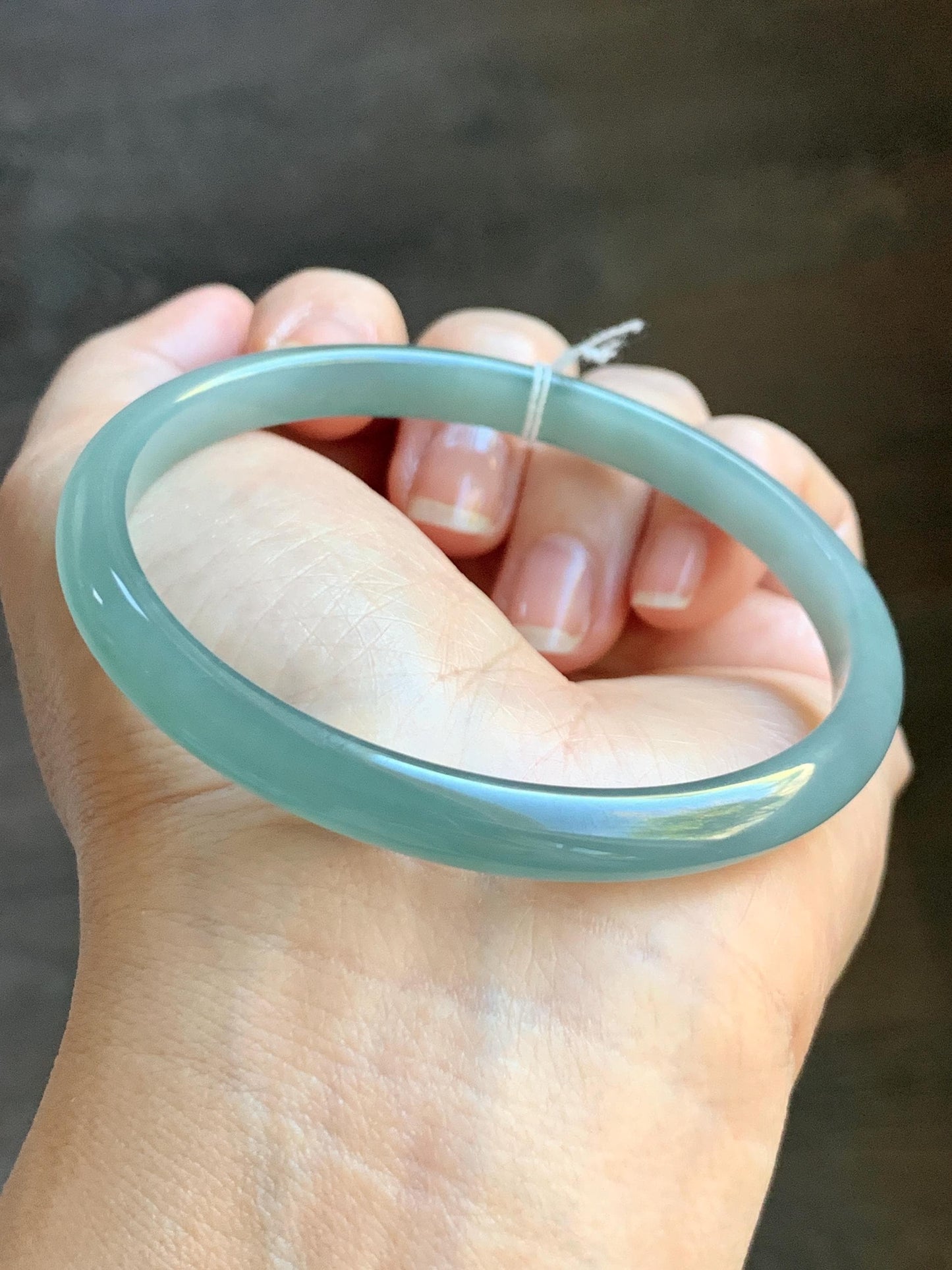 Certified Natural Grade A Guatemalan Icy Translucent Dark Dusty Teal & Green Marbled Jade Jadeite Bangle 61.69mm 7.62” 天然冰危蓝绿飘花翡翠手镯 075