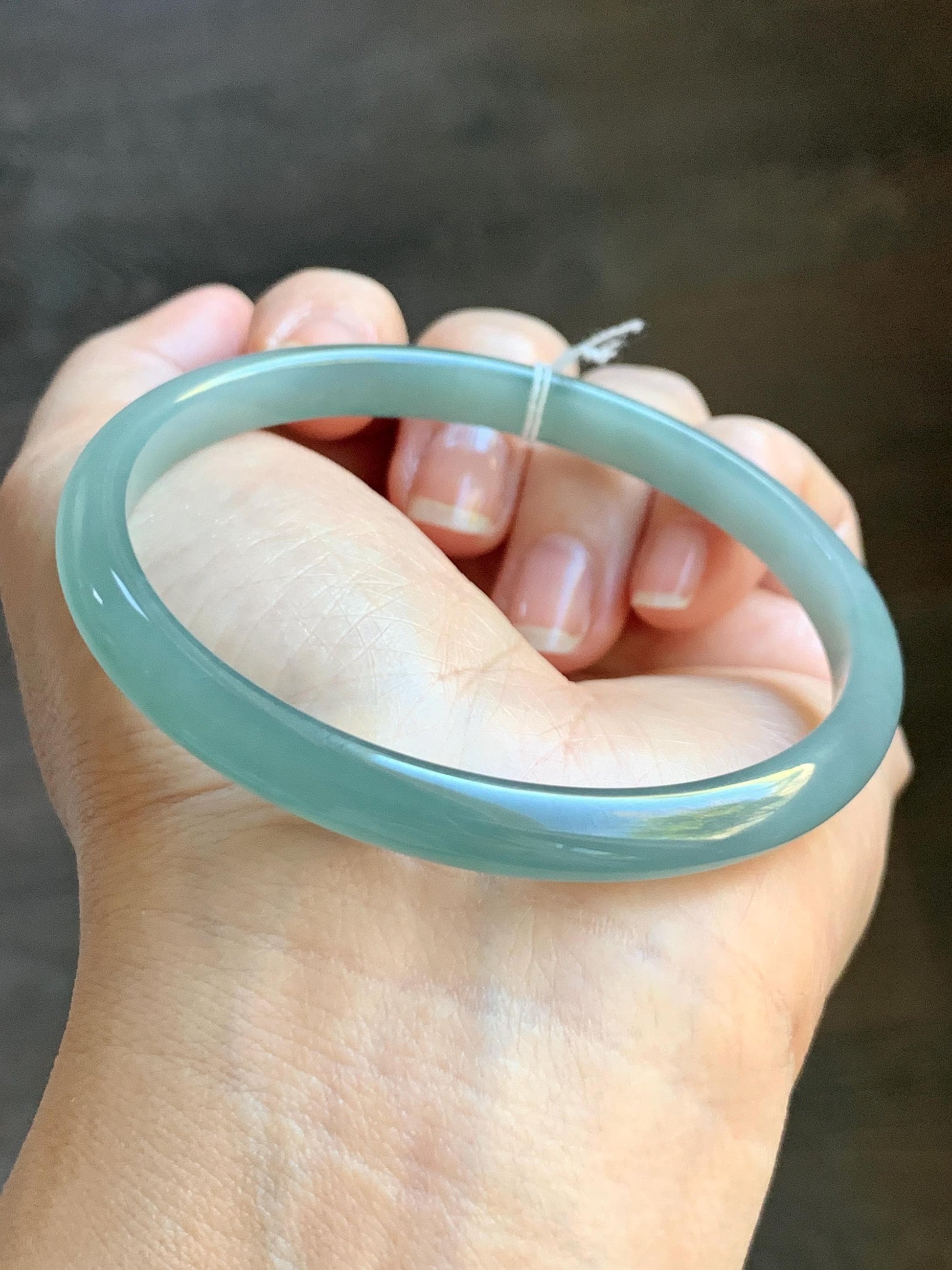 Certified Natural Grade A Guatemalan Icy Translucent Dark Dusty Teal & Green Marbled Jade Jadeite Bangle 61.69mm 7.62” 天然冰危蓝绿飘花翡翠手镯 075