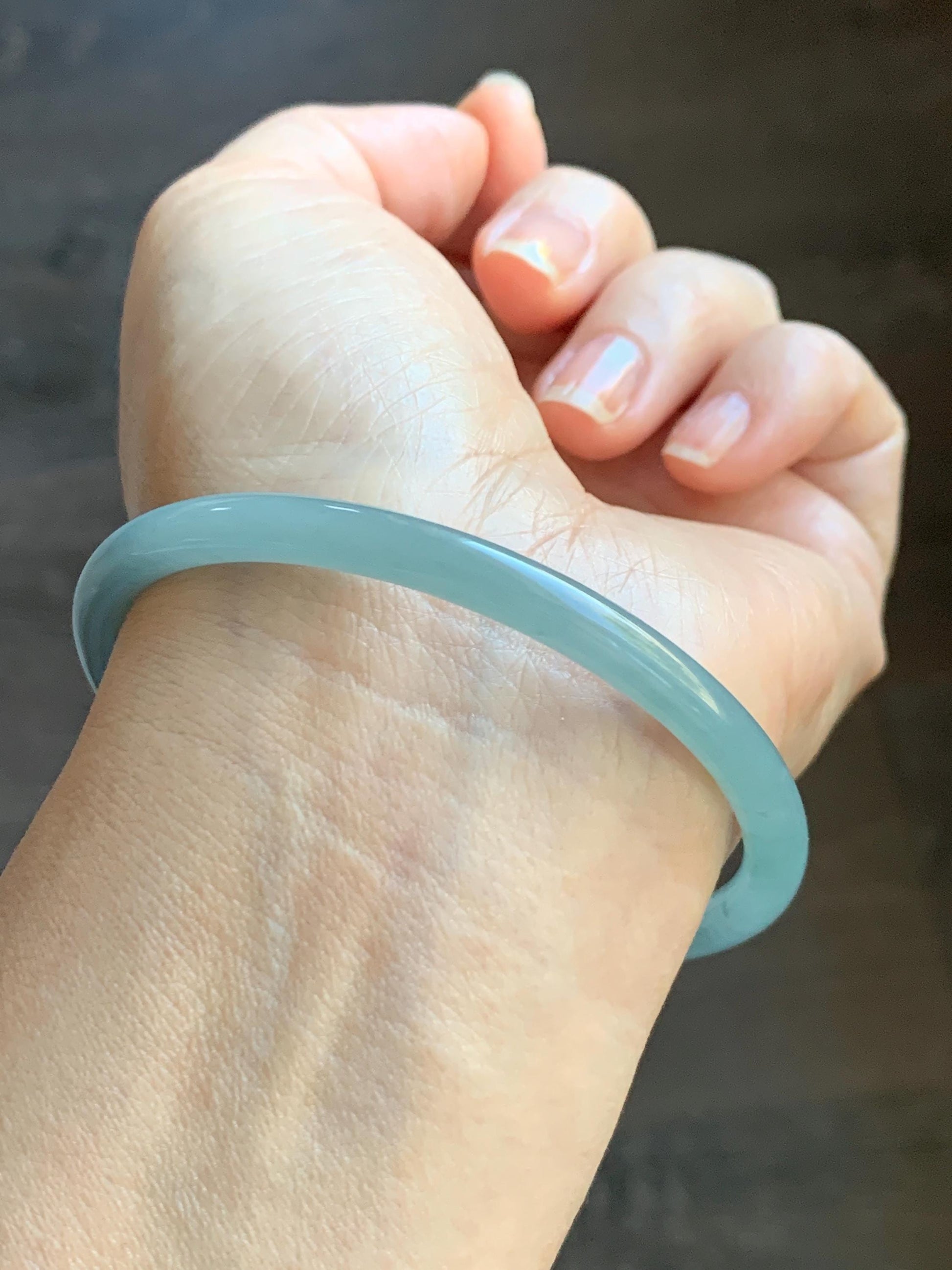 Certified Natural Grade A Guatemalan Icy Translucent Light Teal Blue Jade Jadeite Bangle Bracelet 60mm 7.43" 天然冰危浅蓝翡翠圆条手镯 077