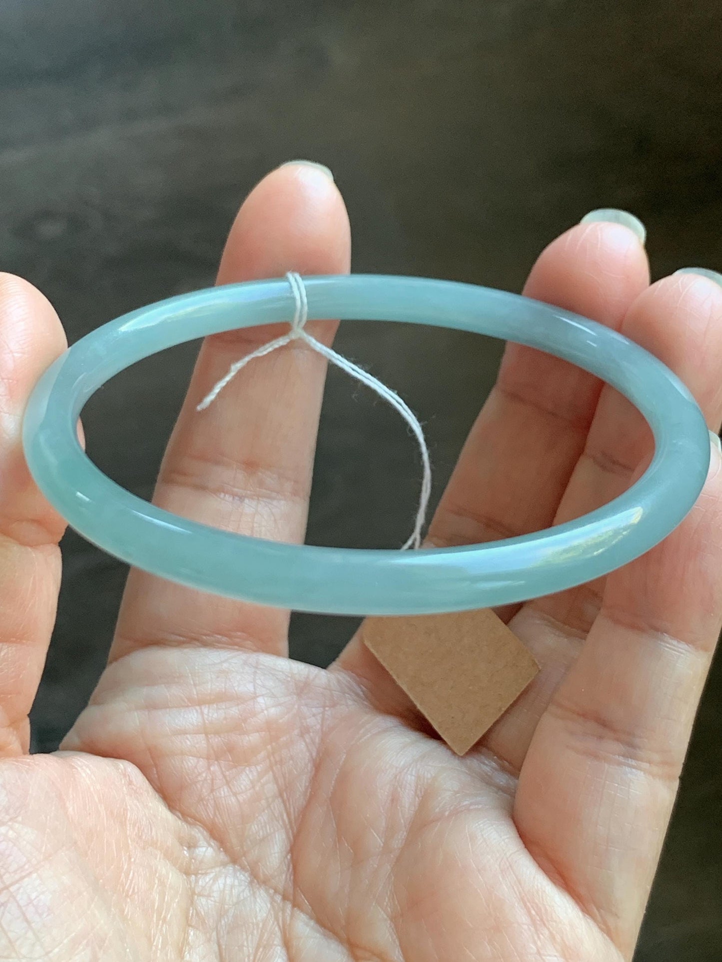Certified Natural Grade A Guatemalan Icy Translucent Light Teal Blue Jade Jadeite Bangle Bracelet 60mm 7.43" 天然冰危浅蓝翡翠圆条手镯 077