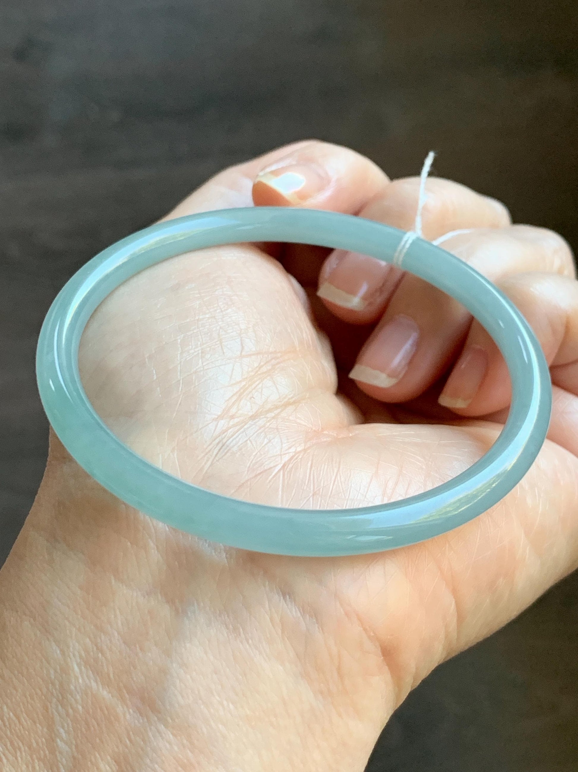 Certified Natural Grade A Guatemalan Icy Translucent Light Teal Blue Jade Jadeite Bangle Bracelet 60mm 7.43" 天然冰危浅蓝翡翠圆条手镯 077