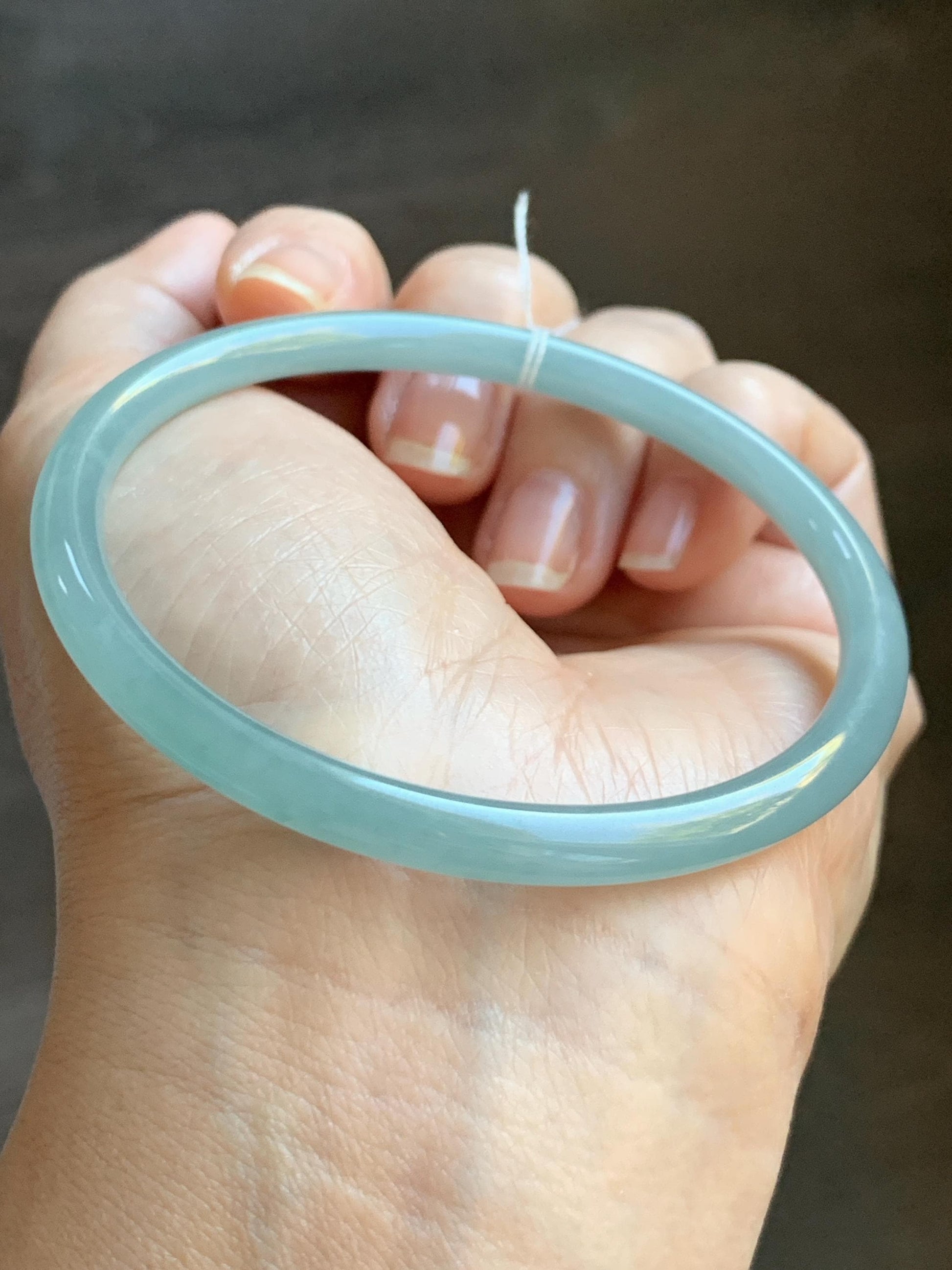 Certified Natural Grade A Guatemalan Icy Translucent Light Teal Blue Jade Jadeite Bangle Bracelet 60mm 7.43" 天然冰危浅蓝翡翠圆条手镯 077