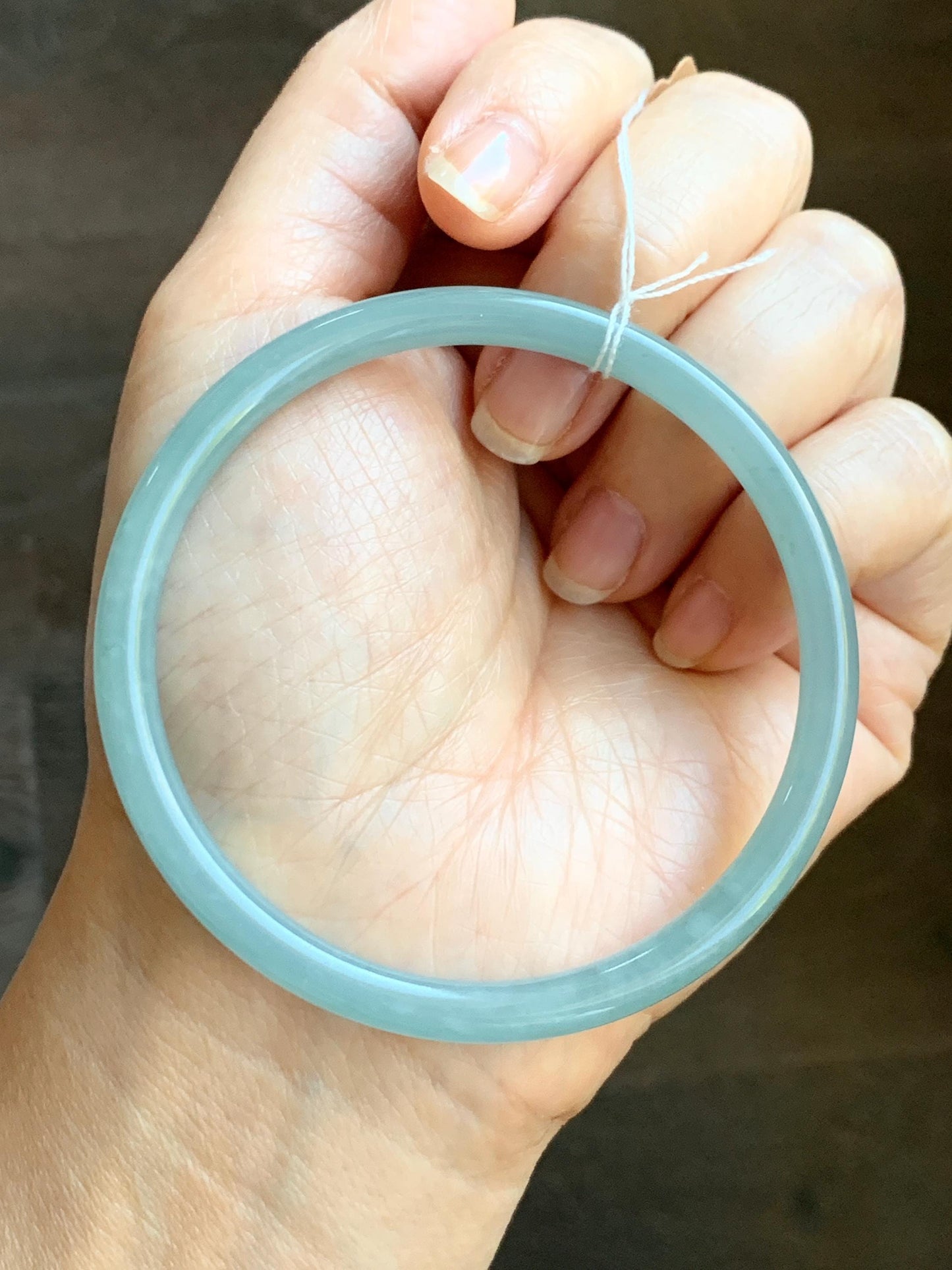 Certified Natural Grade A Guatemalan Icy Translucent Light Teal Blue Jade Jadeite Bangle Bracelet 60mm 7.43" 天然冰危浅蓝翡翠圆条手镯 077