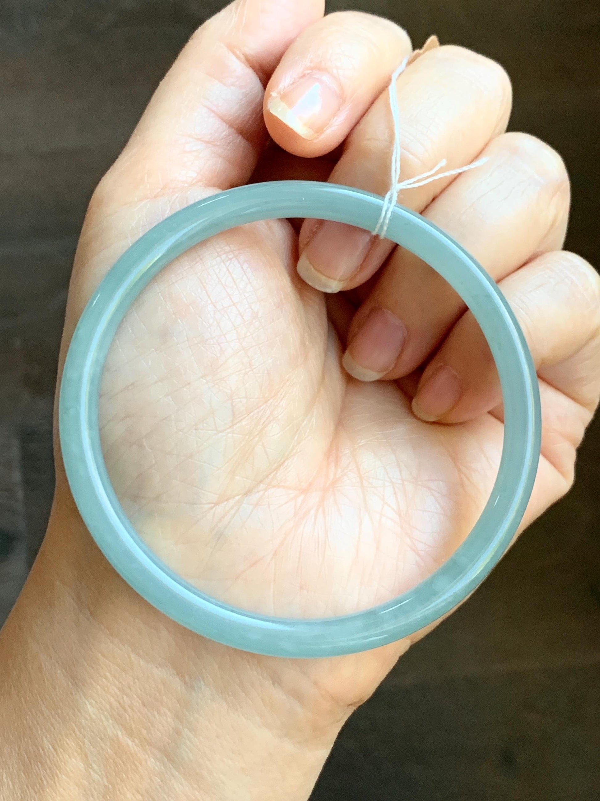 Certified Natural Grade A Guatemalan Icy Translucent Light Teal Blue Jade Jadeite Bangle Bracelet 60mm 7.43" 天然冰危浅蓝翡翠圆条手镯 077