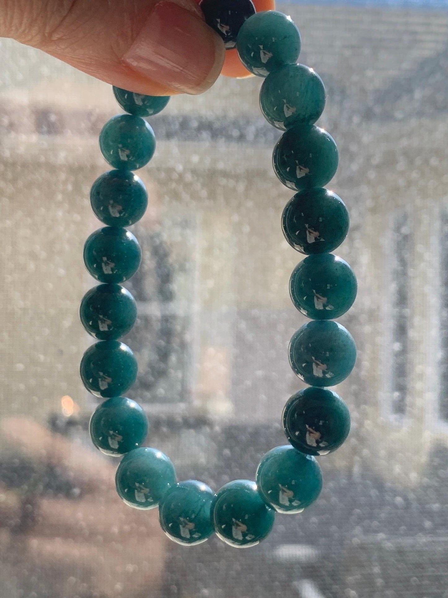 Natural Grade A Guatemalan Icy Translucent Dark Aegean Blue Jade Jadeite Beaded Bracelet 9.8mm 7.25” 33g 天然冰危深牛仔蓝翡翠圆珠手串 NZL220