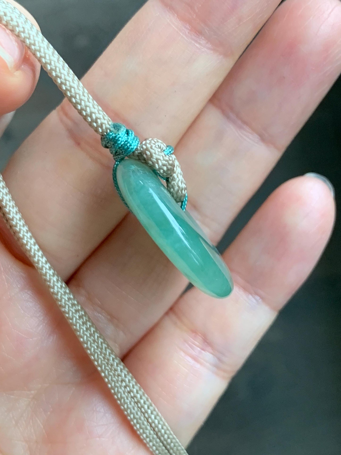 Natural Grade A Icy Translucent Light Green Marbled Jade Jadeite Ping An Kou Donut Pendant Rope Necklace 26" 10g 天然冰晴绿飘花翡翠平安扣吊坠项链 MLP88A