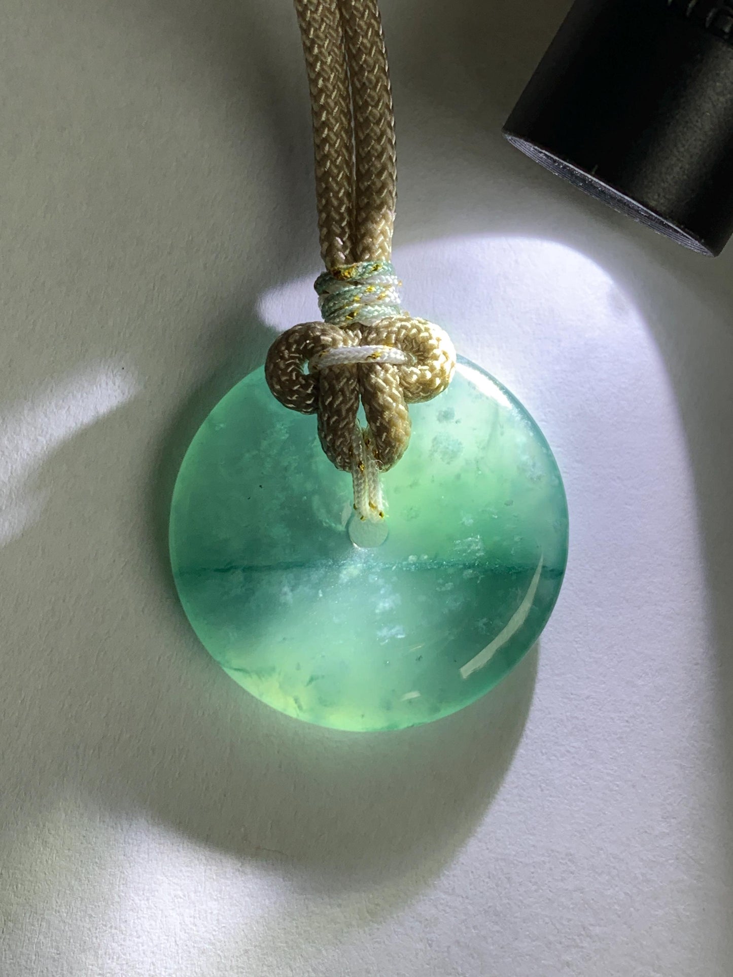 Natural Grade A Guatemalan Icy Highly Translucent Teal Blue Jade Jadeite Ping An Kou Donut Pendant Rope Necklace 25" 天然冰危蓝绿翡翠平安扣吊坠项链 BWL125