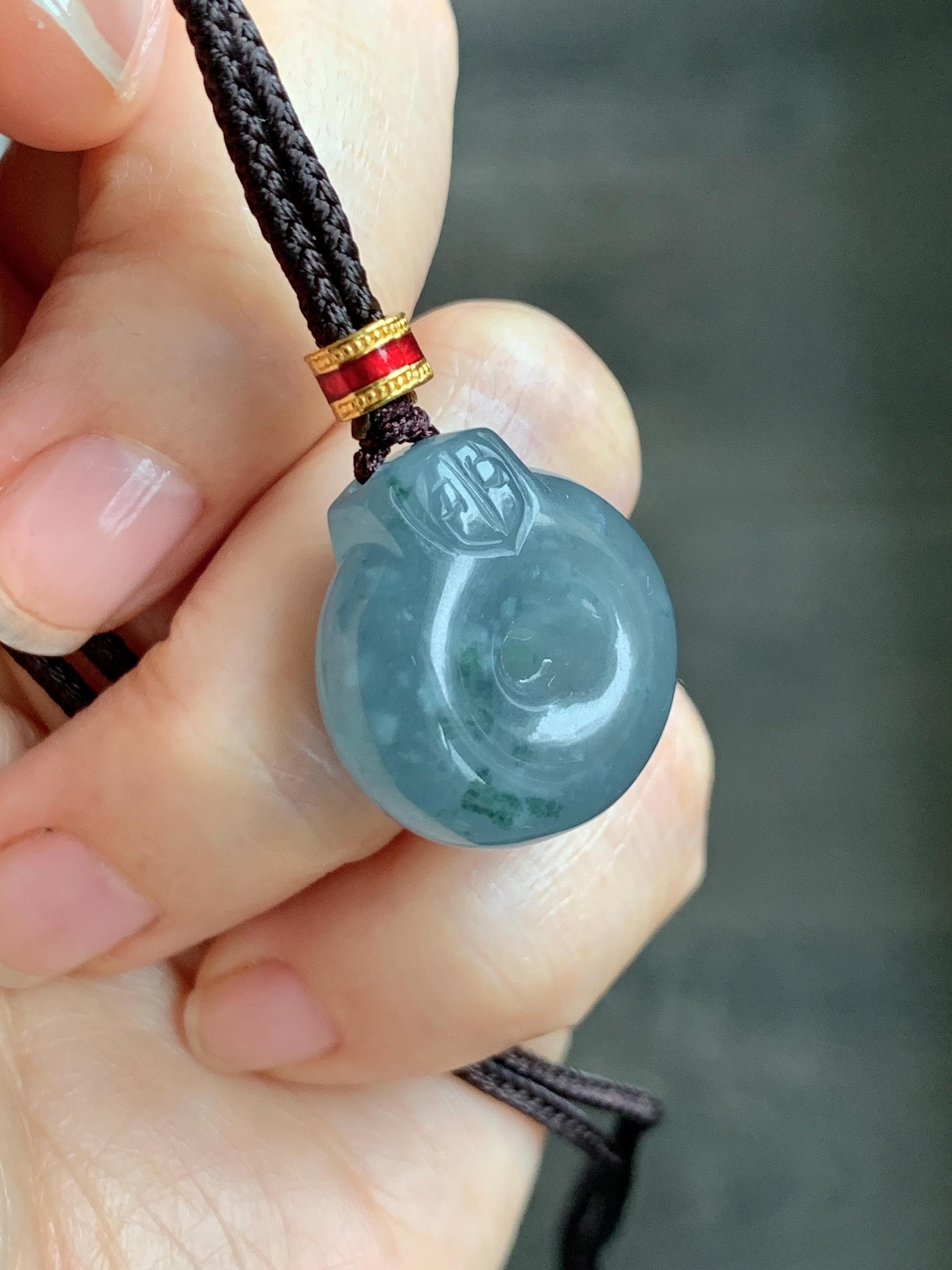 Natural Grade A Guatemalan Icy Translucent Dark Dusty Blue Jade Jadeite Ping An Kou Donut Pendant Rope Necklace 26” 天然冰危蓝翡翠平安扣吊坠项链 WFGK120