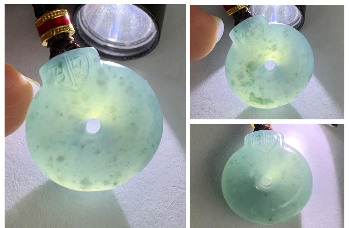 Natural Grade A Guatemalan Icy Translucent Dark Dusty Blue Jade Jadeite Ping An Kou Donut Pendant Rope Necklace 26” 天然冰危蓝翡翠平安扣吊坠项链 WFGK120