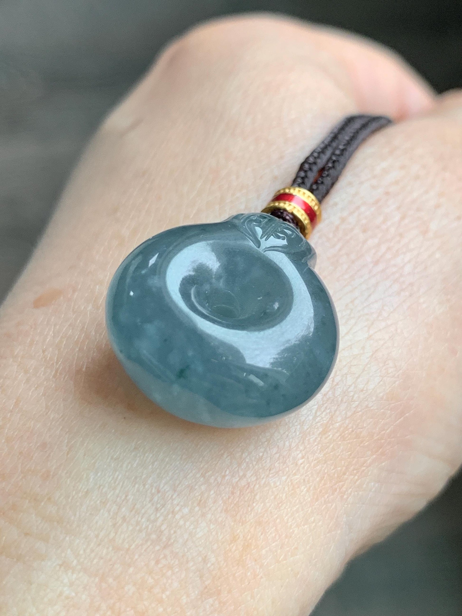 Natural Grade A Guatemalan Icy Translucent Dark Dusty Blue Jade Jadeite Ping An Kou Donut Pendant Rope Necklace 26” 天然冰危蓝翡翠平安扣吊坠项链 WFGK120