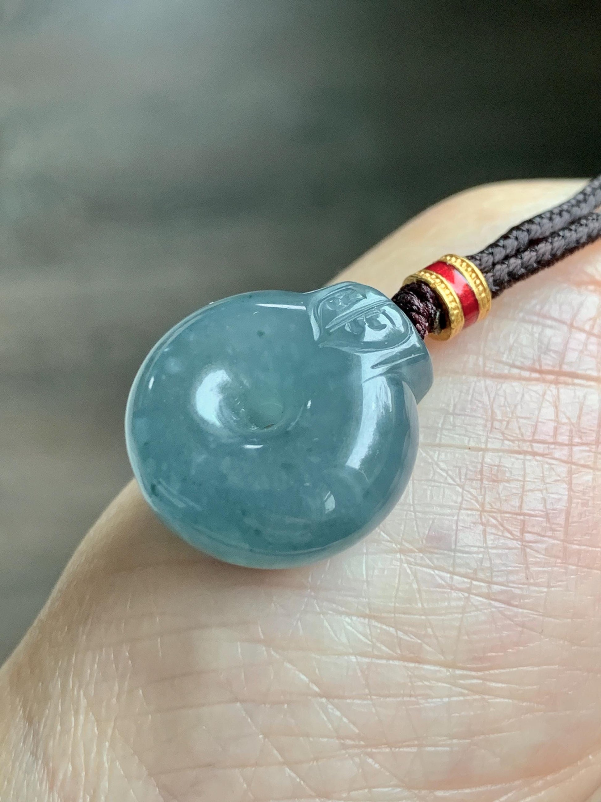 Natural Grade A Guatemalan Icy Translucent Dark Dusty Blue Jade Jadeite Ping An Kou Donut Pendant Rope Necklace 26” 天然冰危蓝翡翠平安扣吊坠项链 WFGK120