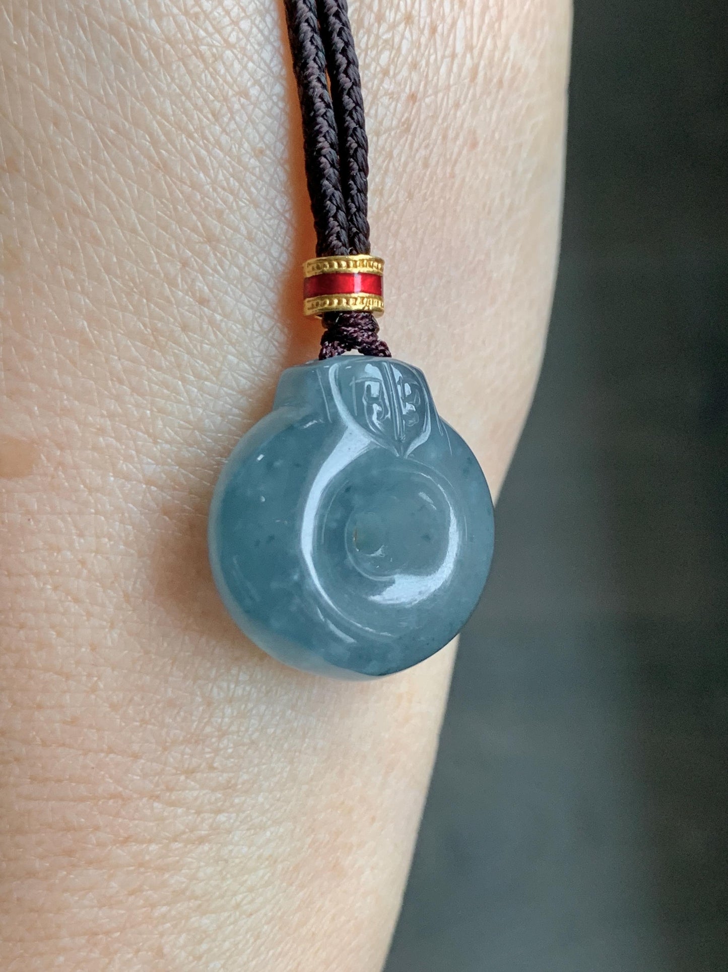 Natural Grade A Guatemalan Icy Translucent Dark Dusty Blue Jade Jadeite Ping An Kou Donut Pendant Rope Necklace 26” 天然冰危蓝翡翠平安扣吊坠项链 WFGK120
