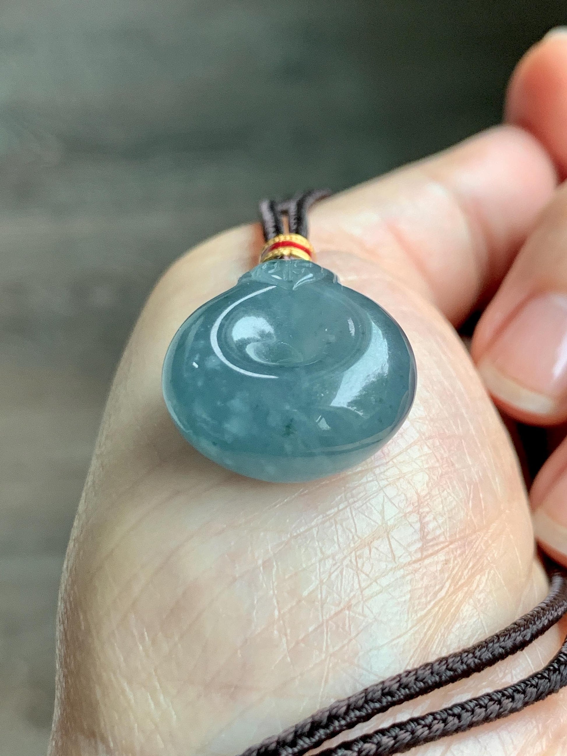Natural Grade A Guatemalan Icy Translucent Dark Dusty Blue Jade Jadeite Ping An Kou Donut Pendant Rope Necklace 26” 天然冰危蓝翡翠平安扣吊坠项链 WFGK120