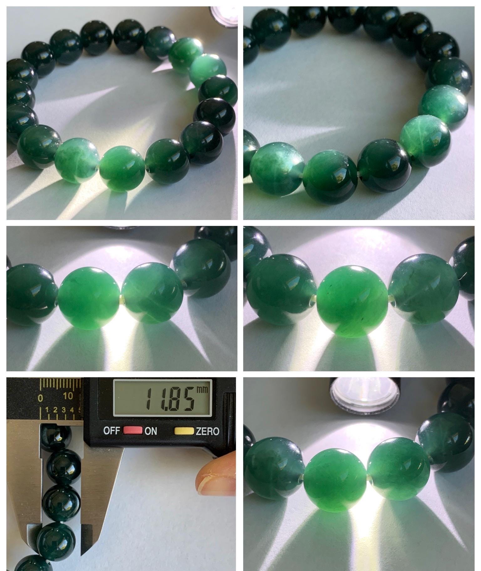 Natural Guatemalan Grade A Icy Translucent Dark Teal Green Jade Jadeite Beaded Bracelet Stretchy 11.8mm 7.25” 47g 天然冰危老种深蓝绿翡翠圆珠手串 SLW328