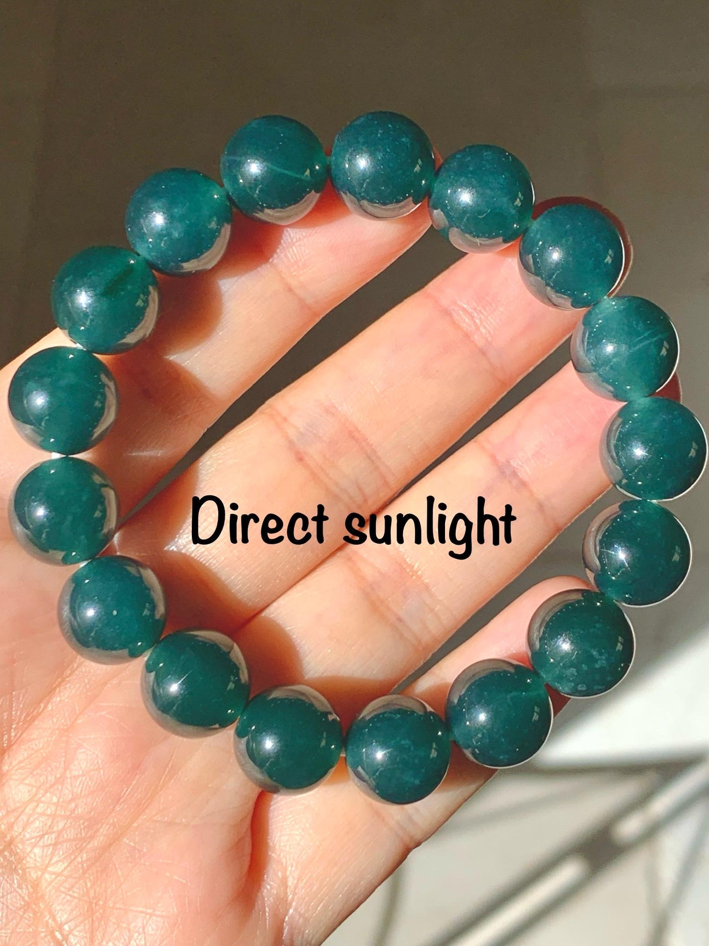 Natural Guatemalan Grade A Icy Translucent Dark Teal Green Jade Jadeite Beaded Bracelet Stretchy 11.8mm 7.25” 47g 天然冰危老种深蓝绿翡翠圆珠手串 SLW328