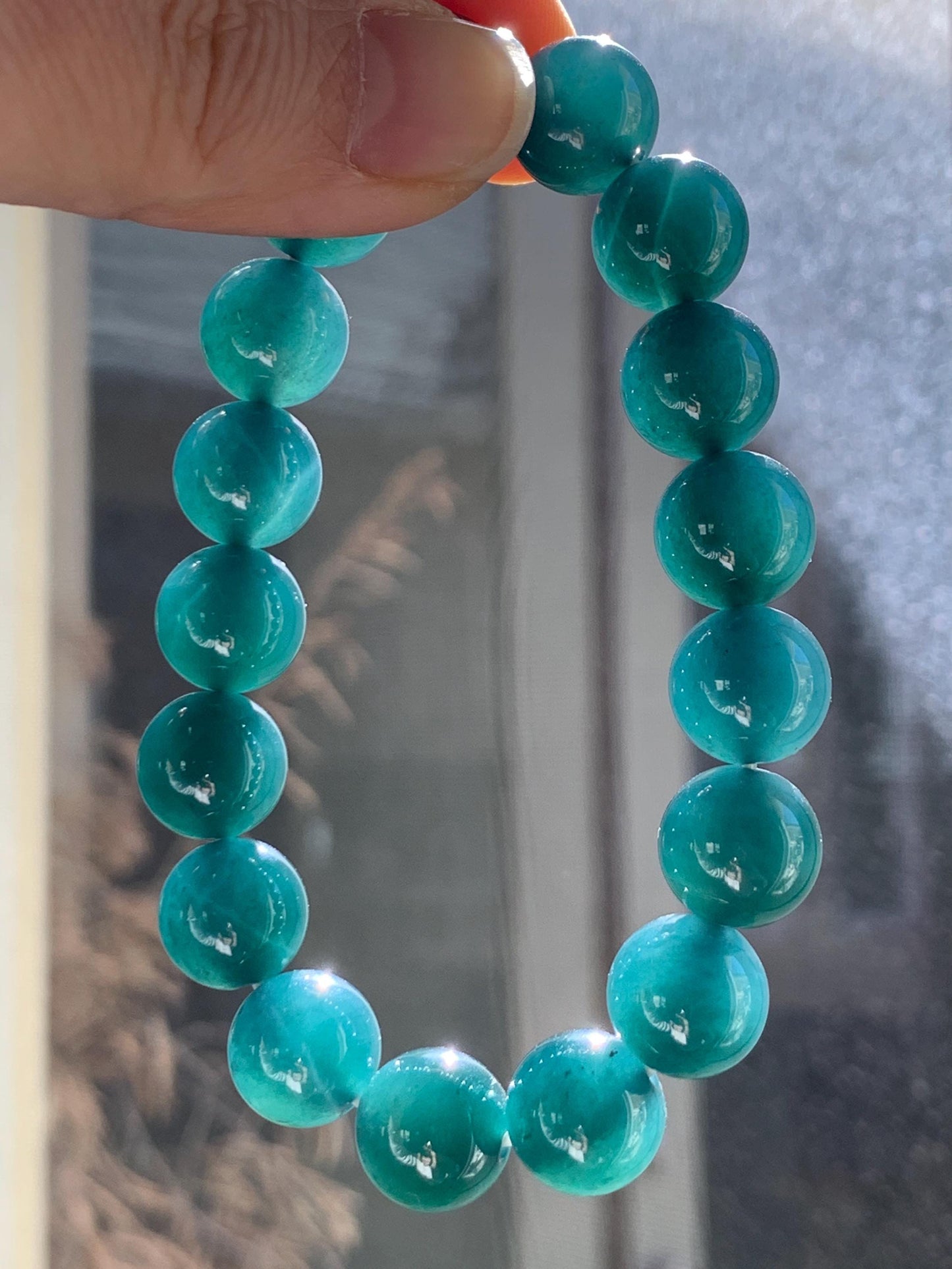 Natural Guatemalan Grade A Icy Translucent Dark Teal Green Jade Jadeite Beaded Bracelet Stretchy 11.8mm 7.25” 47g 天然冰危老种深蓝绿翡翠圆珠手串 SLW328