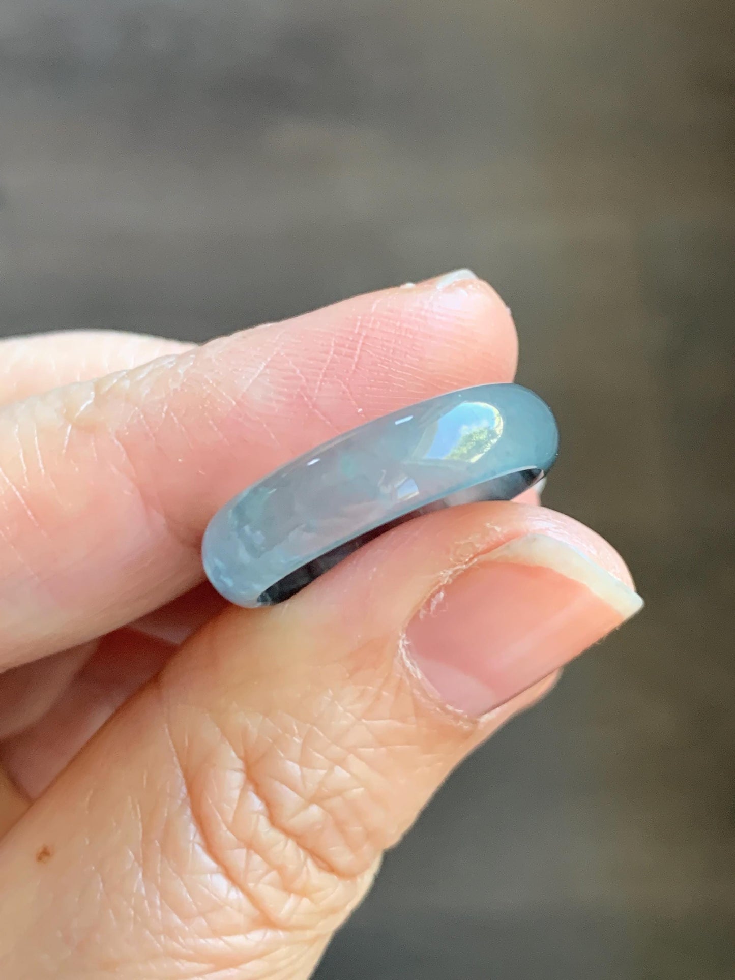 Natural Grade A Guatemalan Icy Highly Translucent Light Blue Wuji Jade Jadeite Band Ring Size 7.75 US 天然冰胶危淡蓝乌鸡翡翠戒圈 GWW330E