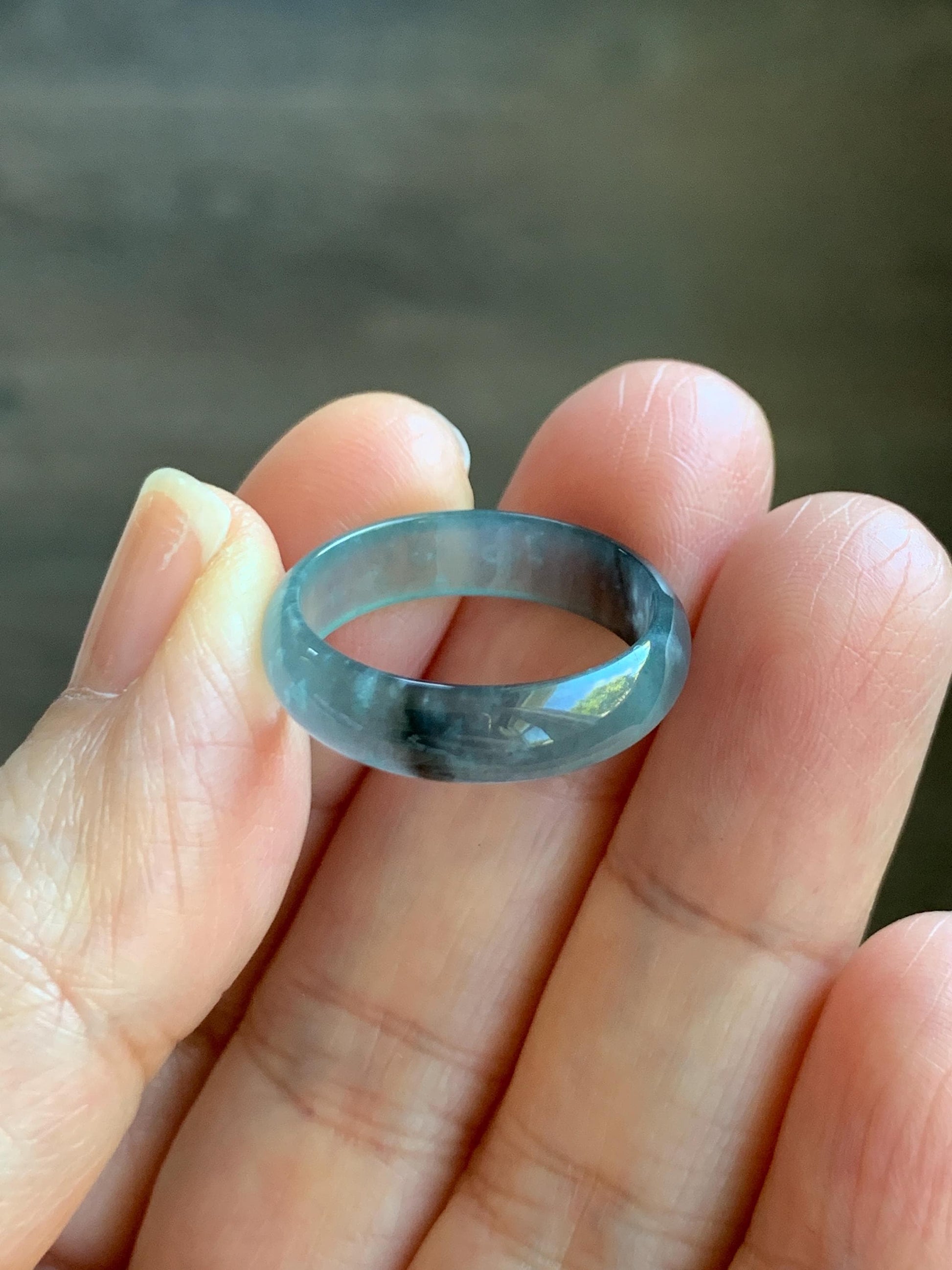 Natural Grade A Guatemalan Icy Highly Translucent Light Blue Wuji Jade Jadeite Band Ring Size 7.75 US 天然冰胶危淡蓝乌鸡翡翠戒圈 GWW330E