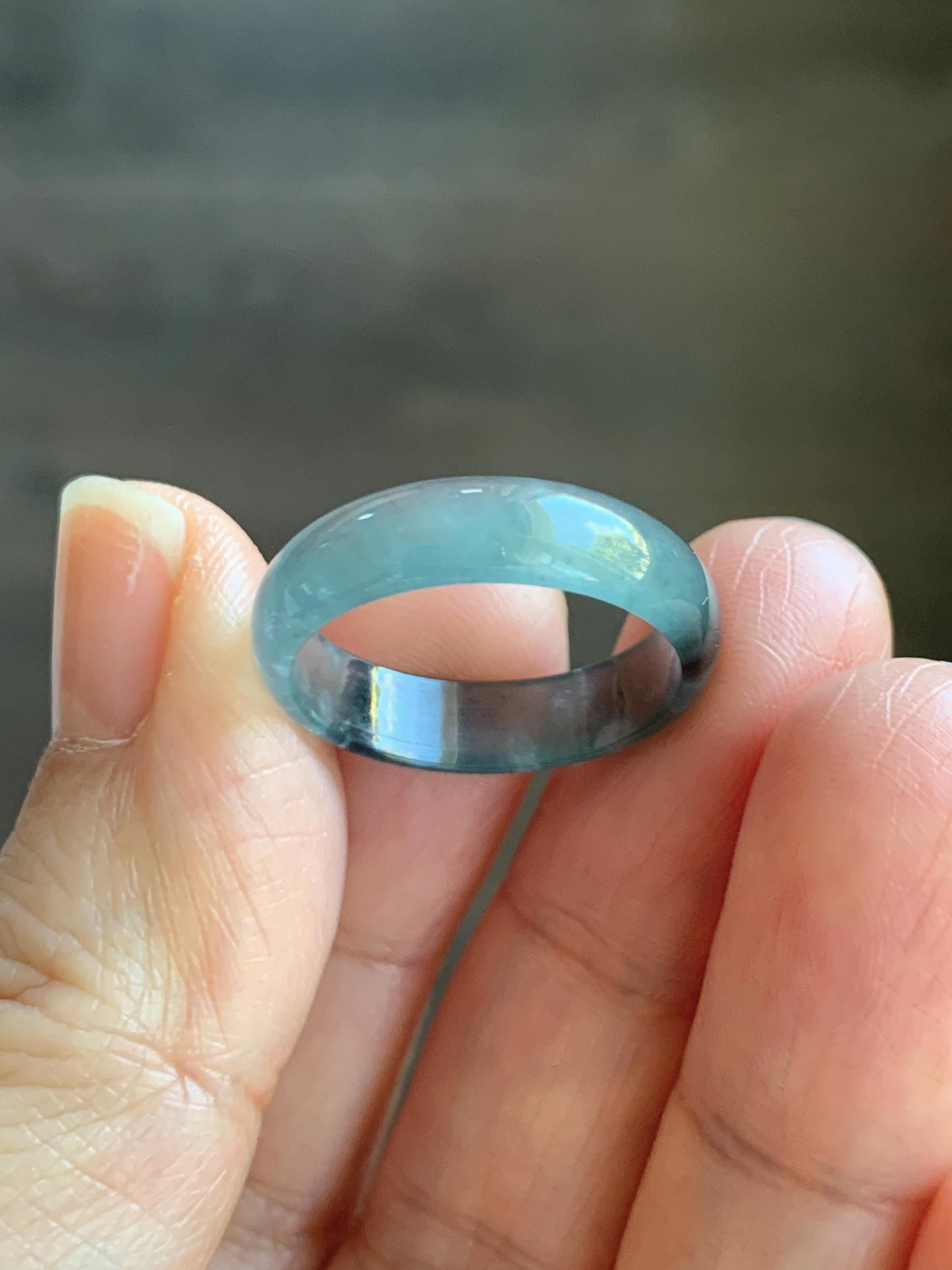 Natural Grade A Guatemalan Icy Highly Translucent Light Blue Wuji Jade Jadeite Band Ring Size 7.75 US 天然冰胶危淡蓝乌鸡翡翠戒圈 GWW330E