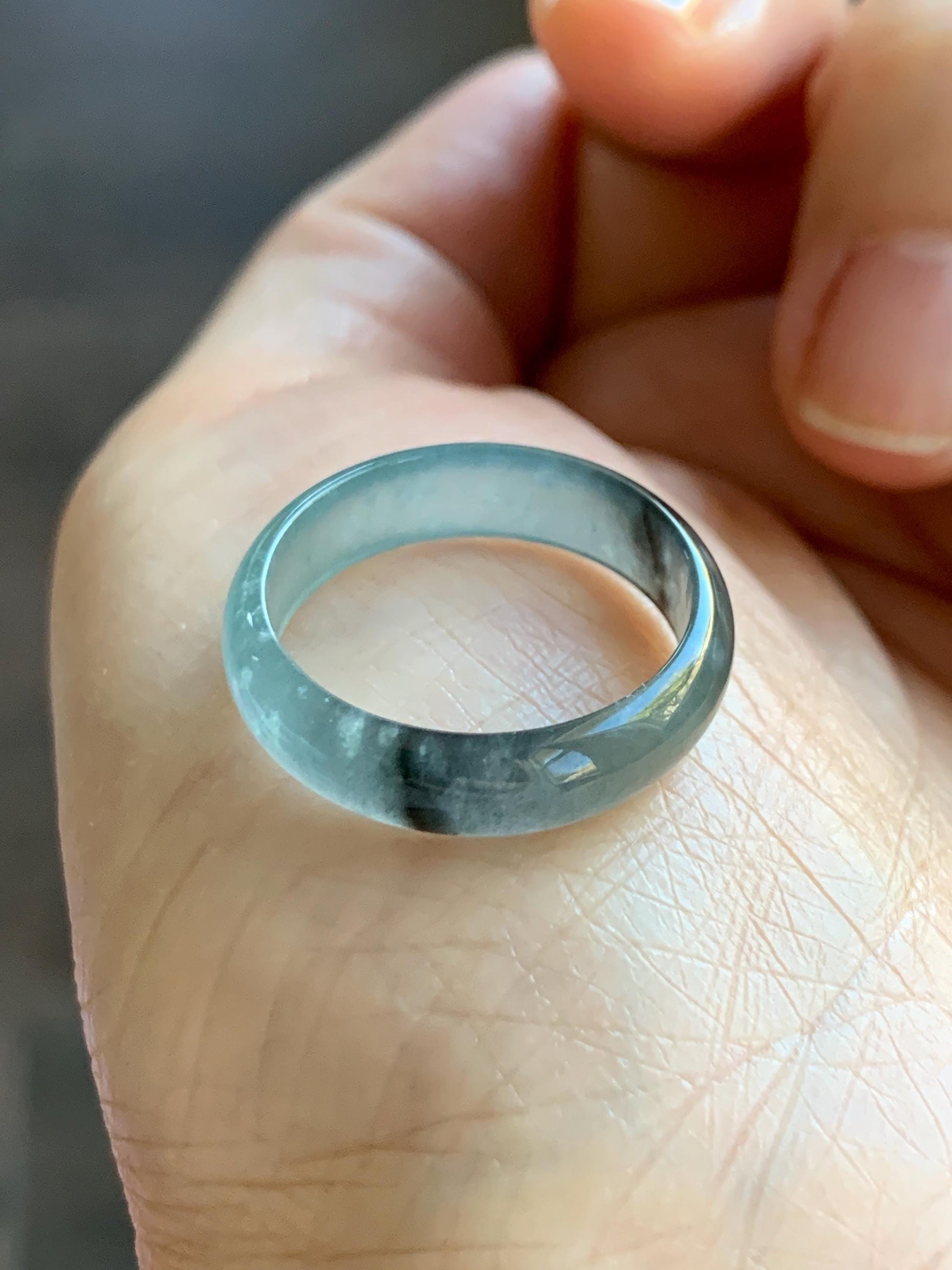 Natural Grade A Guatemalan Icy Highly Translucent Light Blue Wuji Jade Jadeite Band Ring Size 7.75 US 天然冰胶危淡蓝乌鸡翡翠戒圈 GWW330E