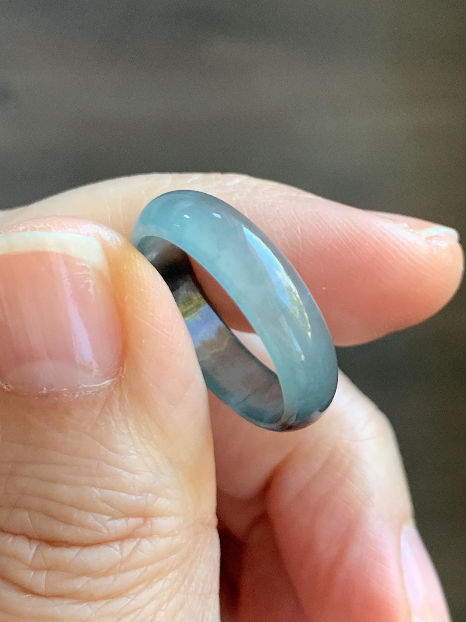 Natural Grade A Guatemalan Icy Highly Translucent Light Blue Wuji Jade Jadeite Band Ring Size 7.75 US 天然冰胶危淡蓝乌鸡翡翠戒圈 GWW330E