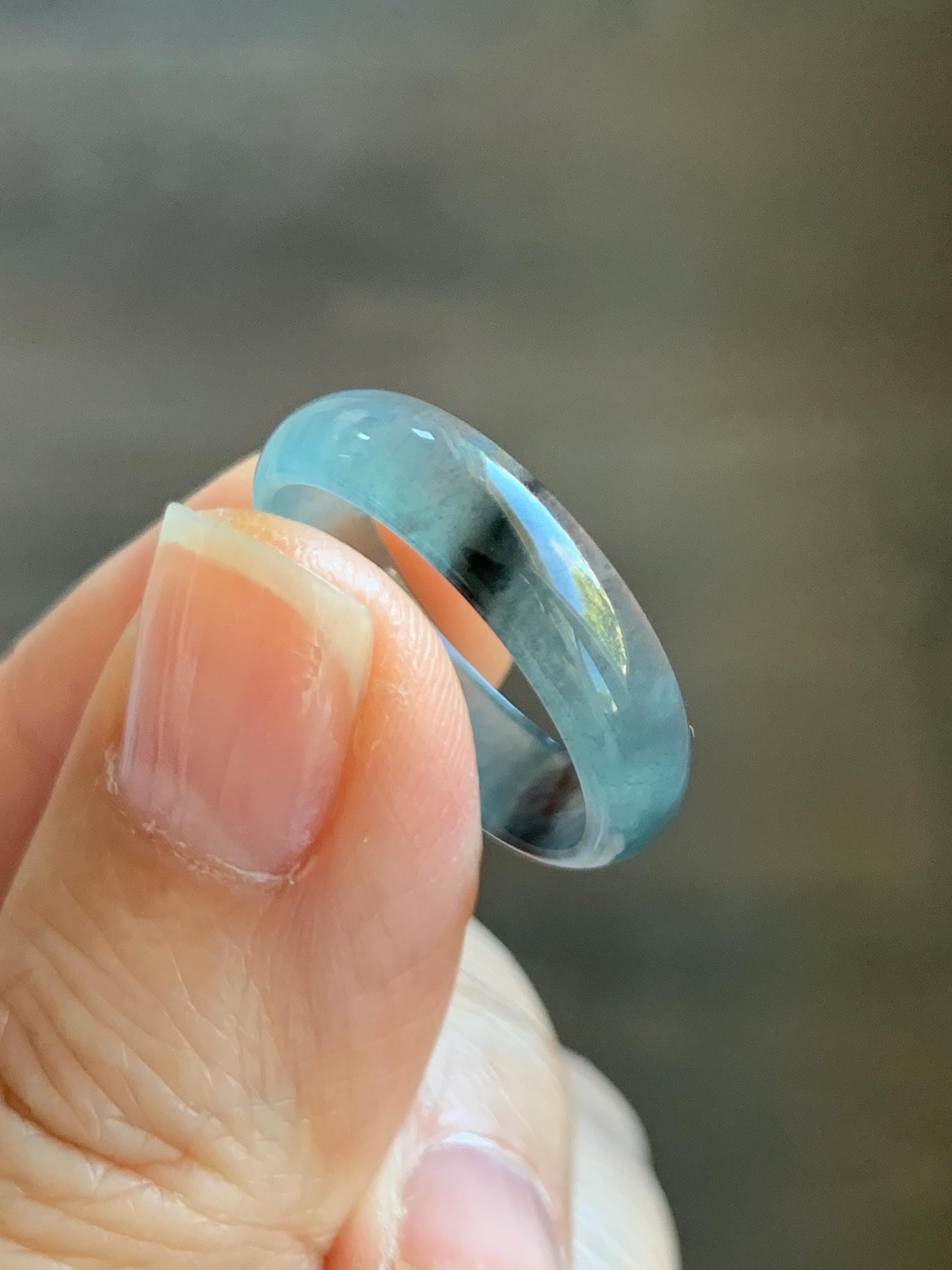 Natural Grade A Guatemalan Icy Highly Translucent Light Blue Wuji Jade Jadeite Band Ring Size 7.75 US 天然冰胶危淡蓝乌鸡翡翠戒圈 GWW330E