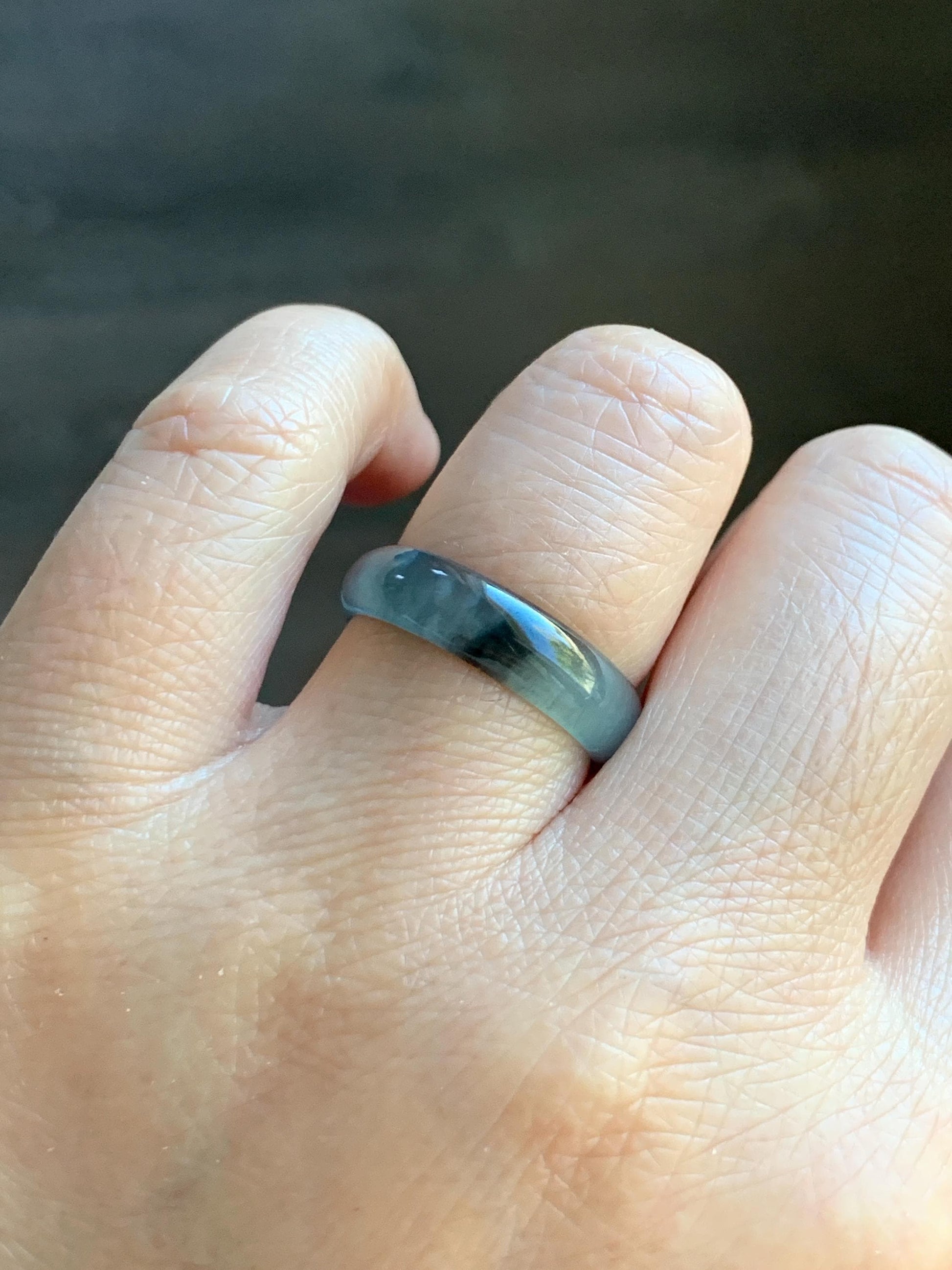 Natural Grade A Guatemalan Icy Highly Translucent Light Blue Wuji Jade Jadeite Band Ring Size 7.75 US 天然冰胶危淡蓝乌鸡翡翠戒圈 GWW330E