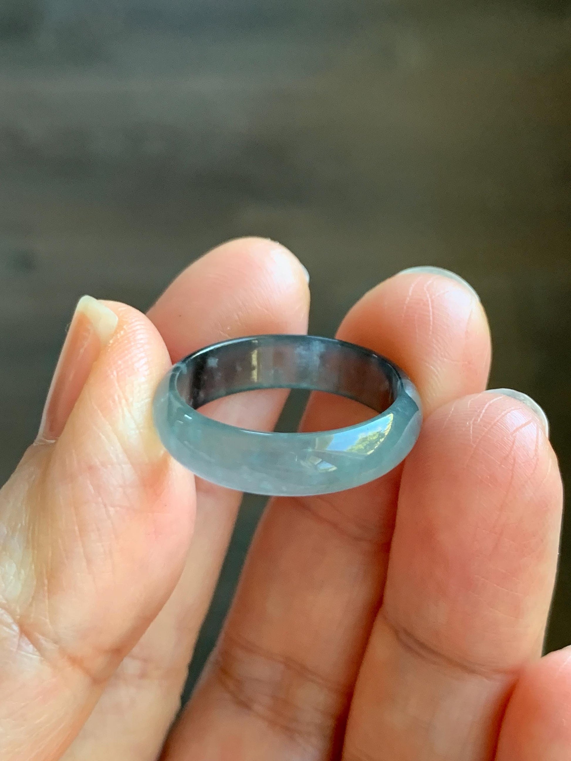 Natural Grade A Guatemalan Icy Highly Translucent Light Blue Wuji Jade Jadeite Band Ring Size 7.75 US 天然冰胶危淡蓝乌鸡翡翠戒圈 GWW330E