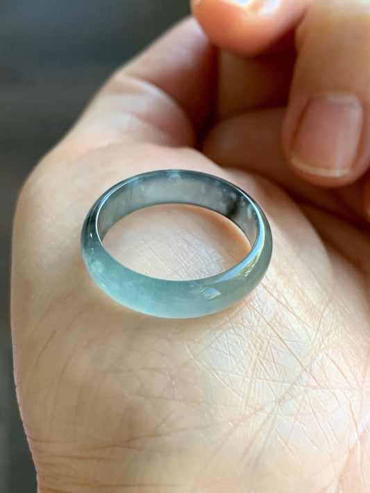 Natural Grade A Guatemalan Icy Highly Translucent Light Blue Wuji Jade Jadeite Band Ring Size 7.75 US 天然冰胶危淡蓝乌鸡翡翠戒圈 GWW330E