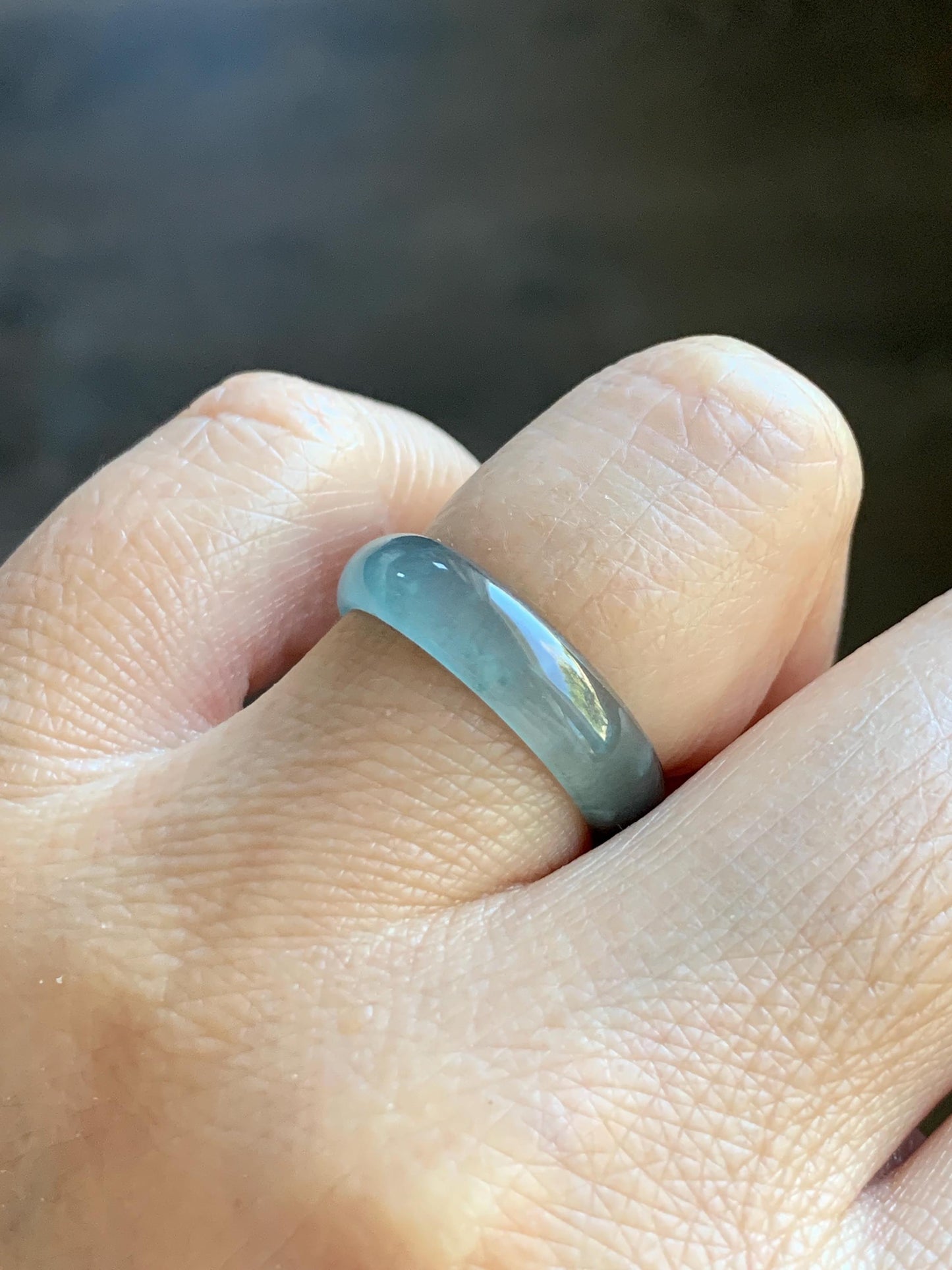 Natural Grade A Guatemalan Icy Highly Translucent Light Blue Wuji Jade Jadeite Band Ring Size 7.75 US 天然冰胶危淡蓝乌鸡翡翠戒圈 GWW330E