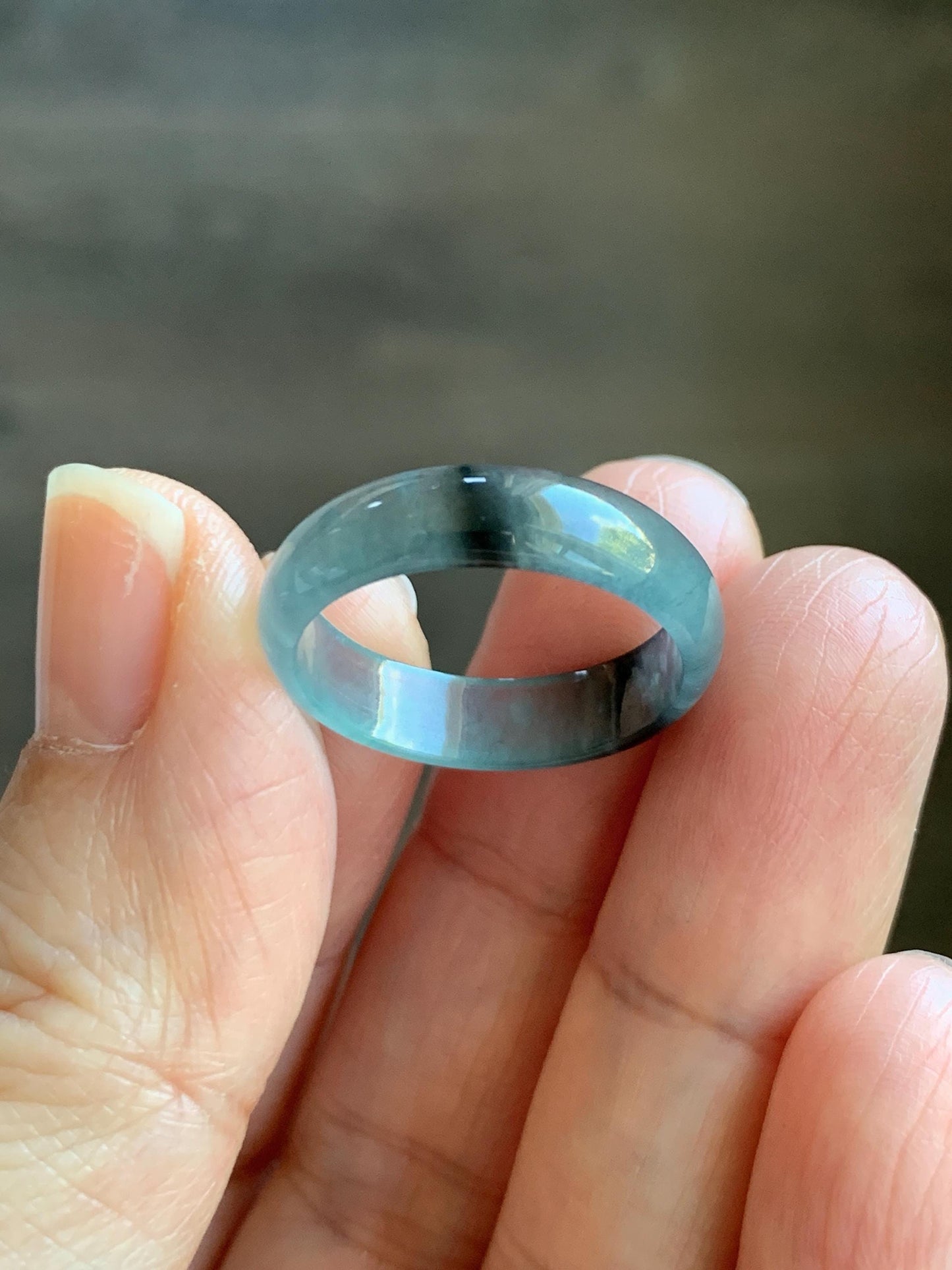 Natural Grade A Guatemalan Icy Highly Translucent Light Blue Wuji Jade Jadeite Band Ring Size 7.75 US 天然冰胶危淡蓝乌鸡翡翠戒圈 GWW330E